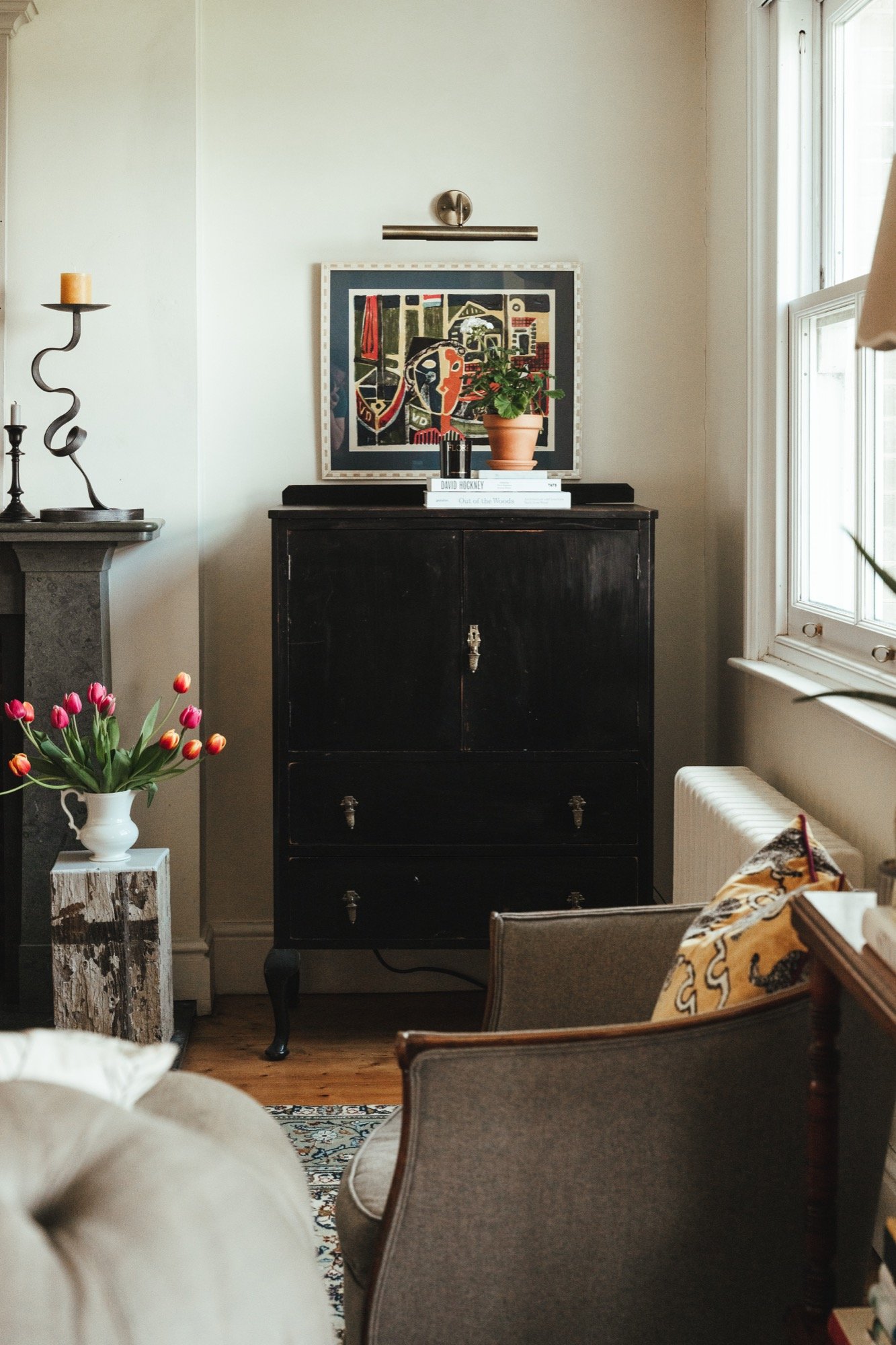 Black vintage cabinet in living room