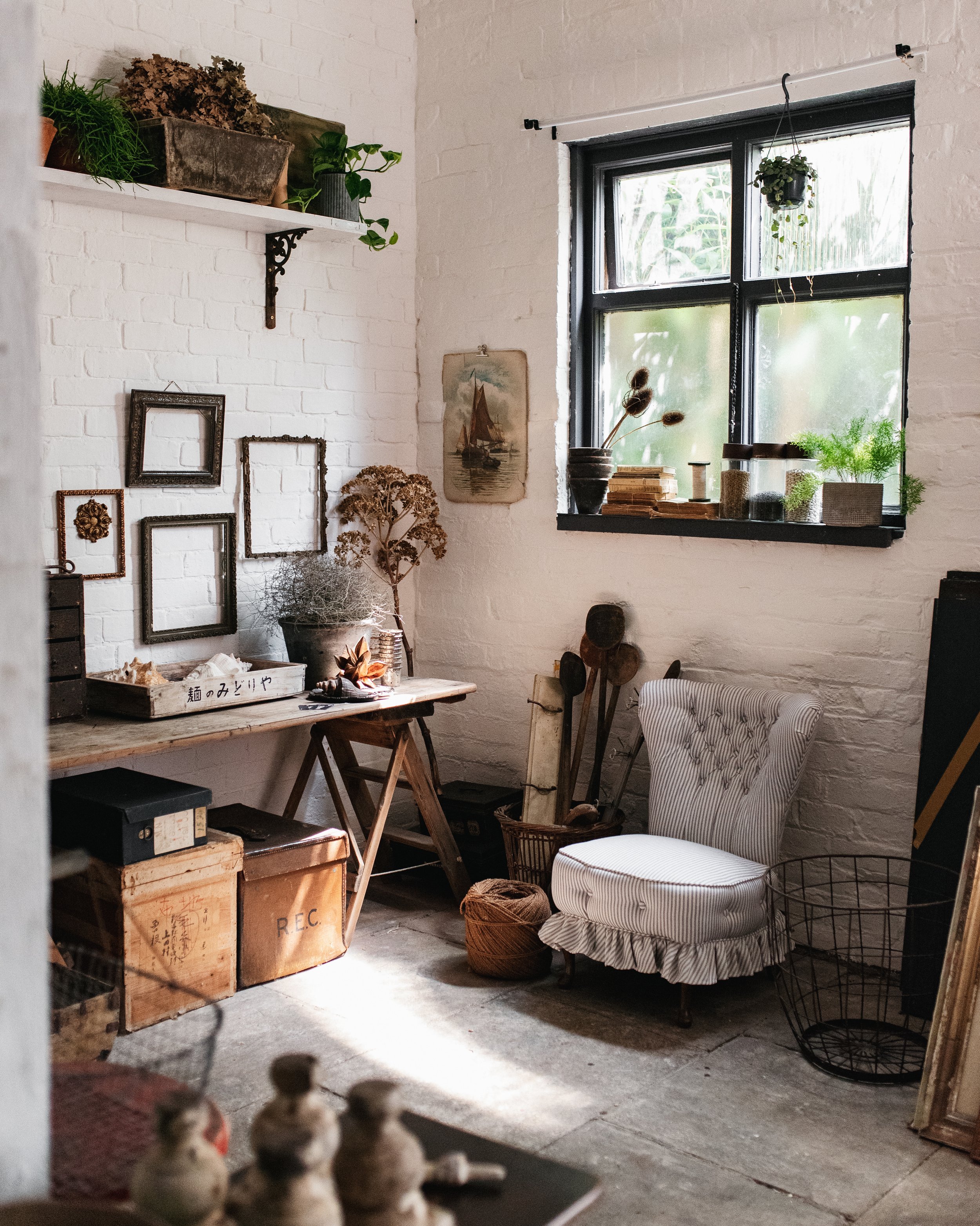 Studio space of vintage seller filled with beautiful old items