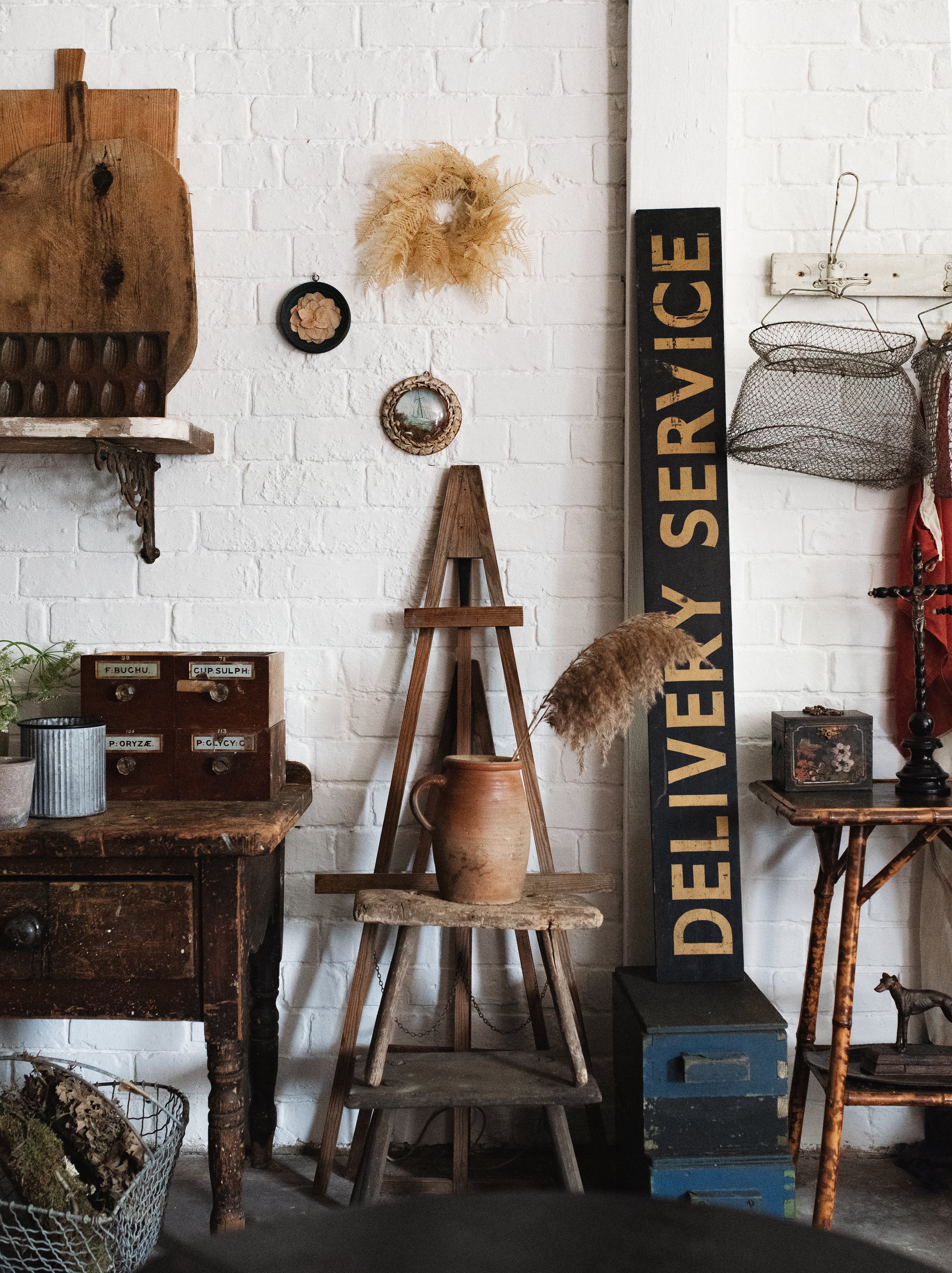 Studio of stylist and vintage seller filled with beautiful old objects