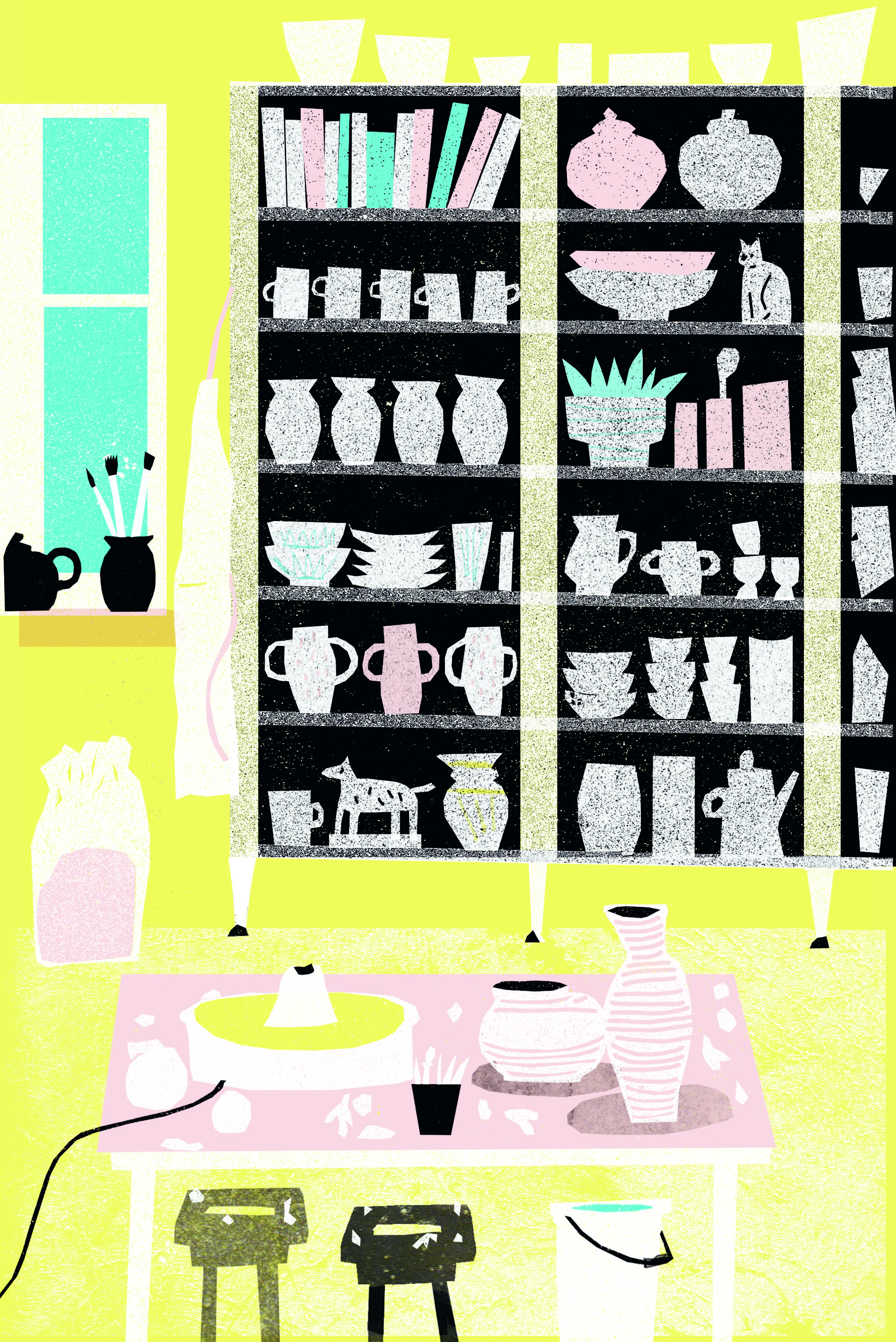 pottery studio illustration by Louise Lockhart for Crafted book
