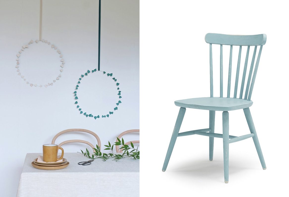 Green+Pink 'Twig' leaves, Radiance £9.95; Kitchen chairs, Loaf, £230 per pair