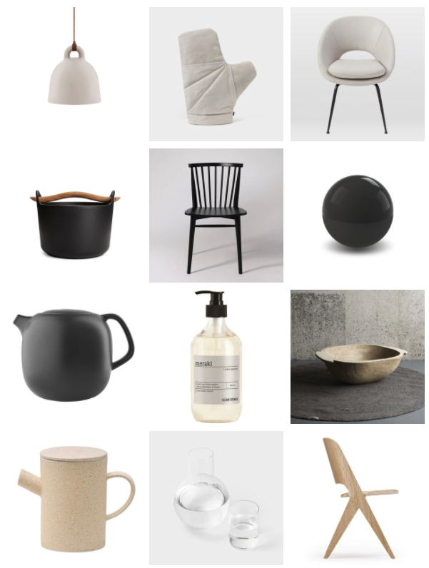 Bell Lamp in Sand by Normann Copenhagen,£164 (on sale) - Made in Design / Jobu Oven Mitt, $60 - Ode to Things, Orb Leather Dining Chair, £319 (on sale) - West Elm, Sarpaneva Cast Iron Pot, £185 - Iittala, Robin Chair, £249 for tw…