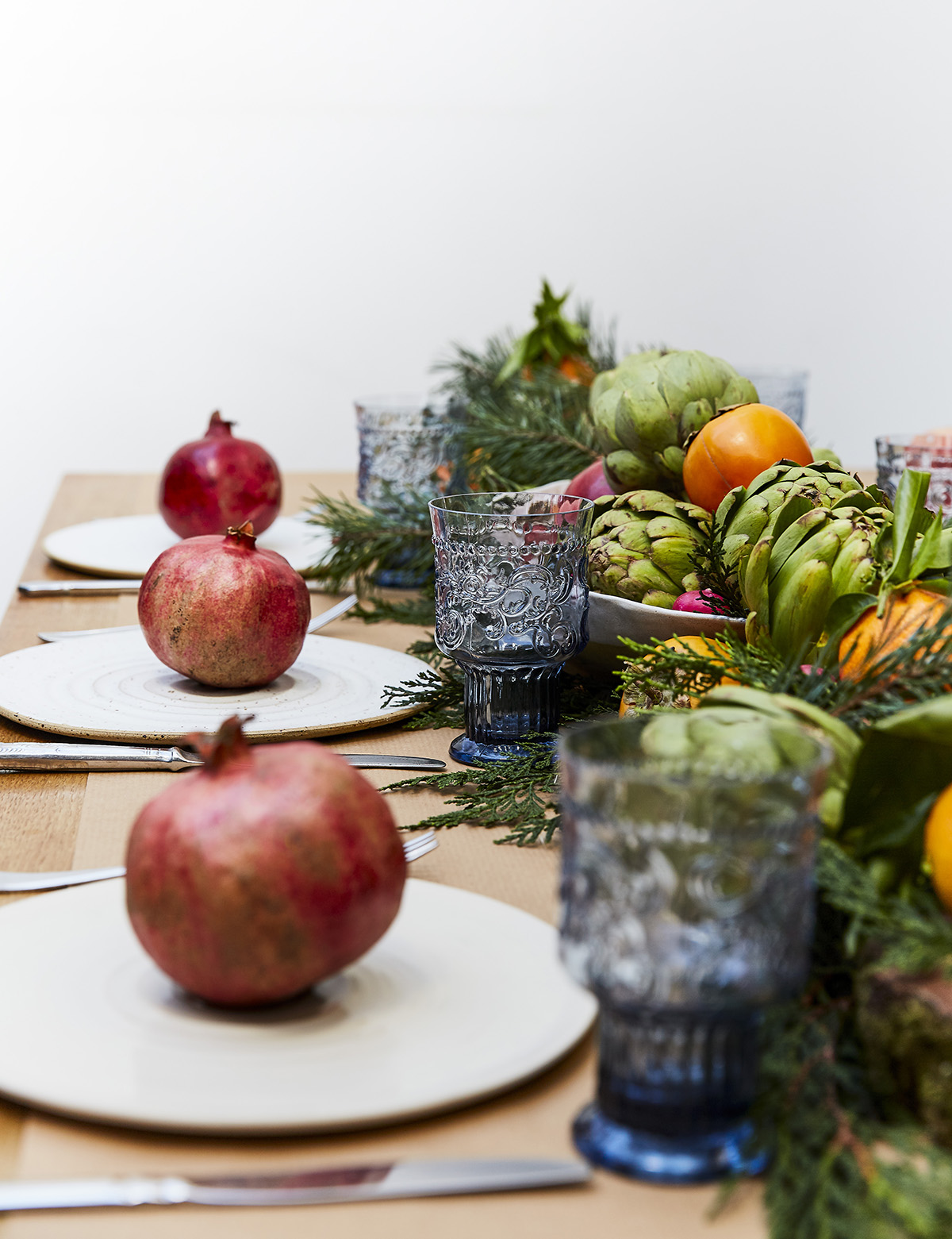 Colourful Christmas table using fresh produce