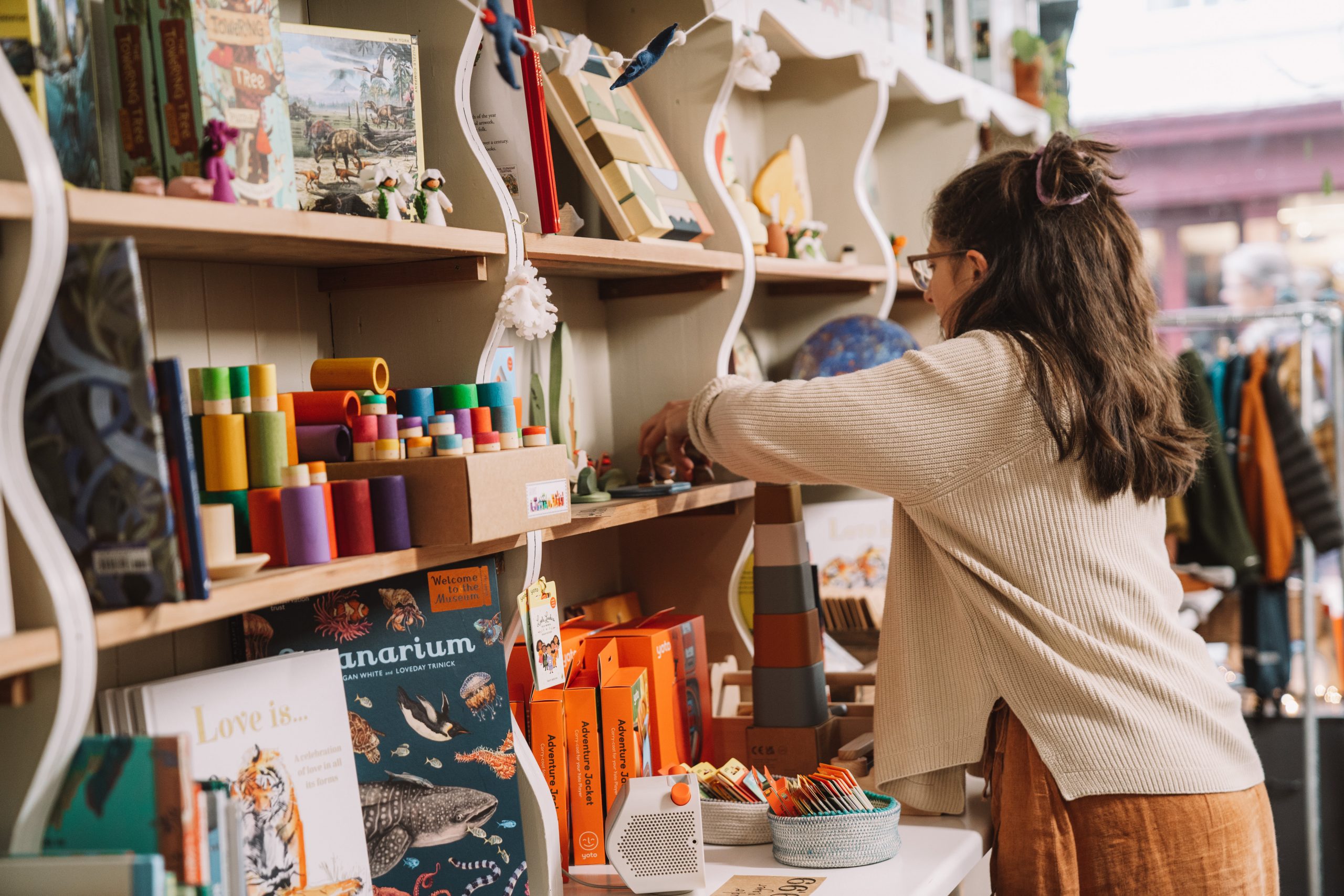 Owner of Small-Folk, Anna Liddle inside her indie Devon children's store