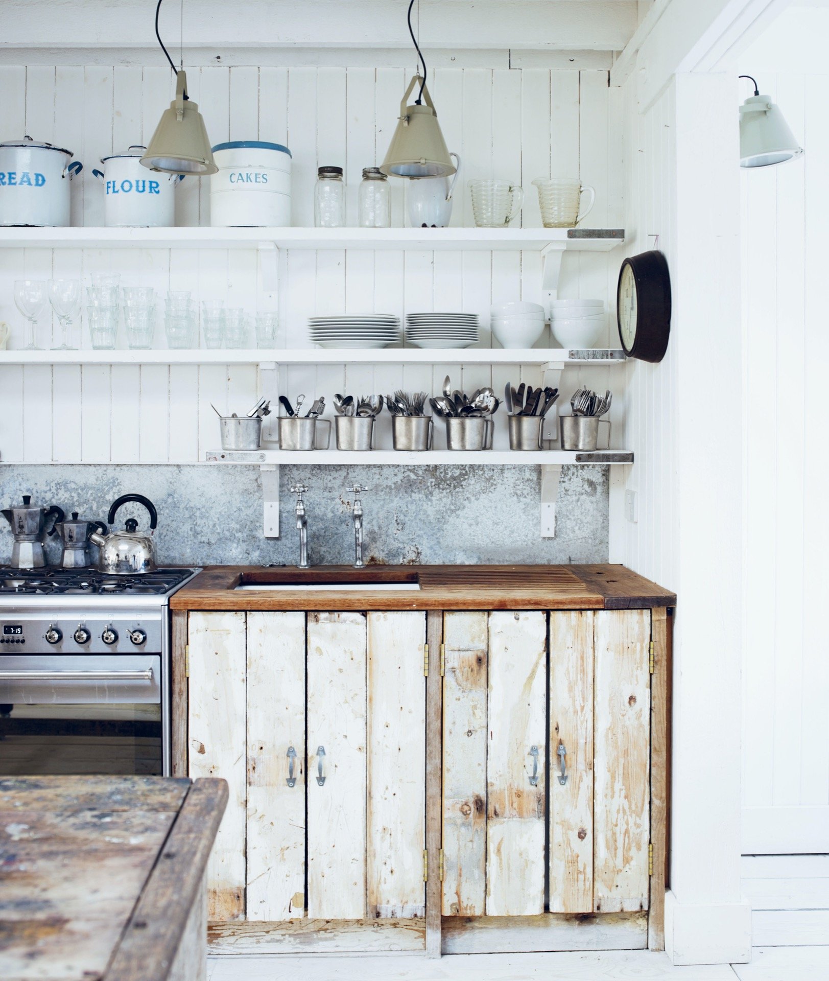 reclaimed wood kitchen cabinets and open shelving
