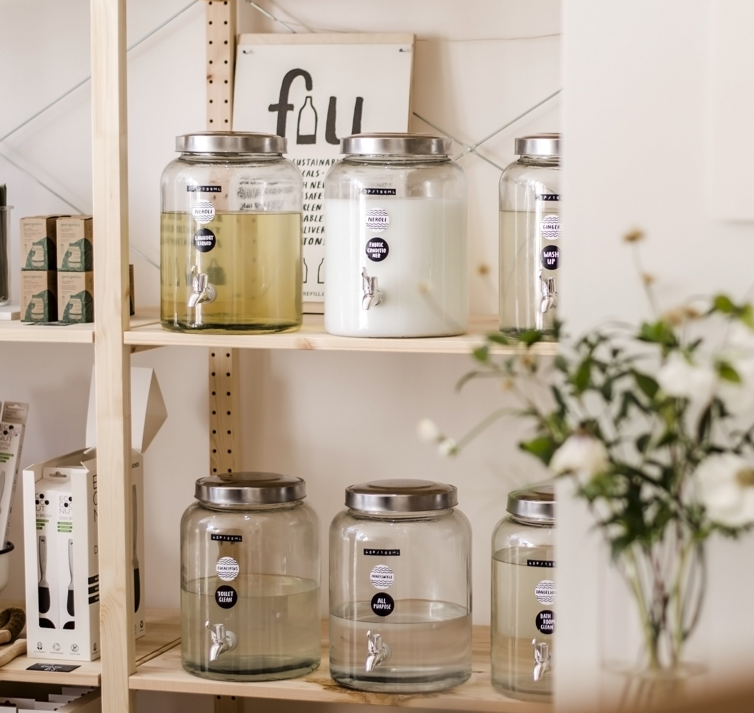 Dispensers in Something Good, a zero waste store in Newscastle