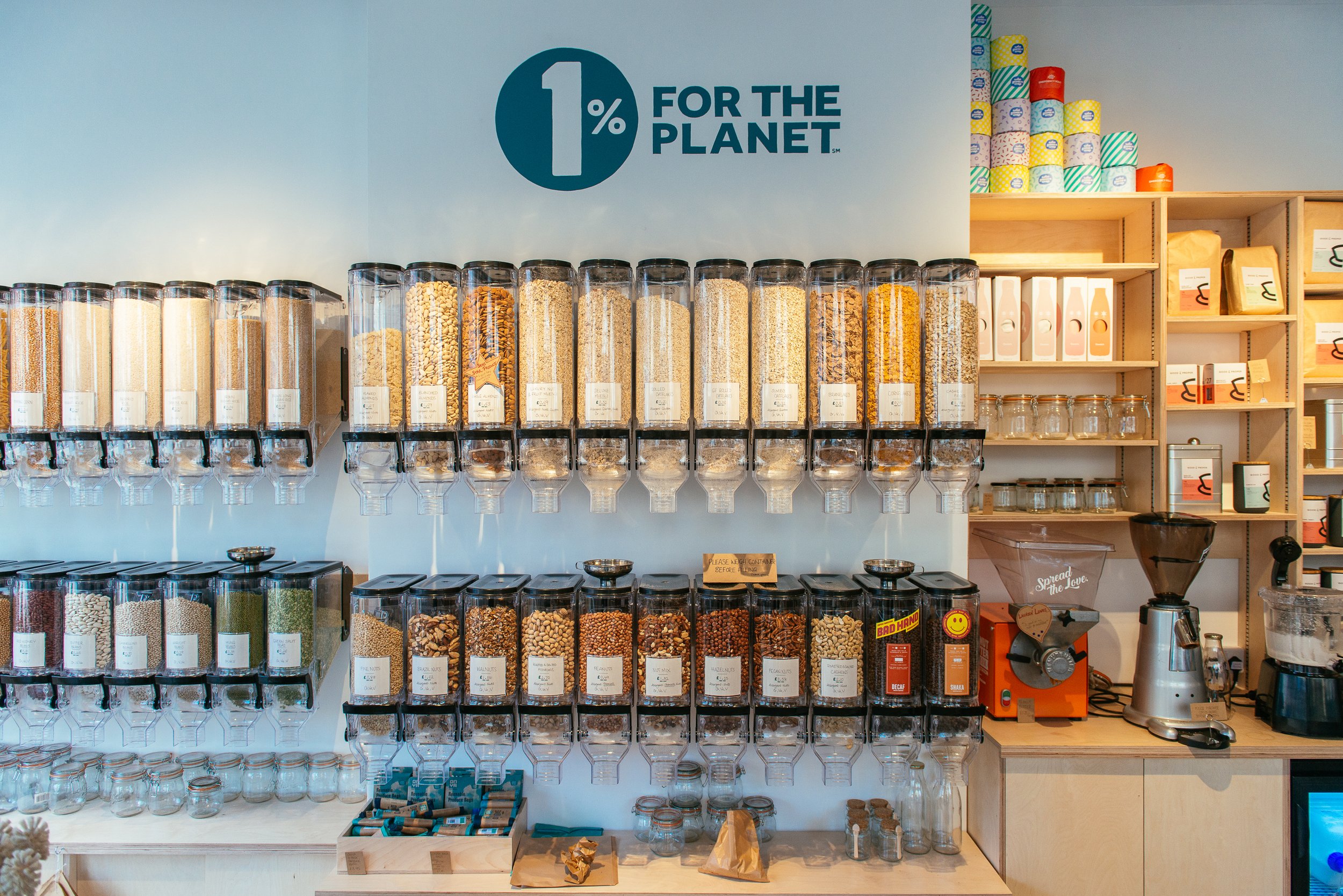 food dispensers in Almond & Co, a zero waste store in Bournemouth
