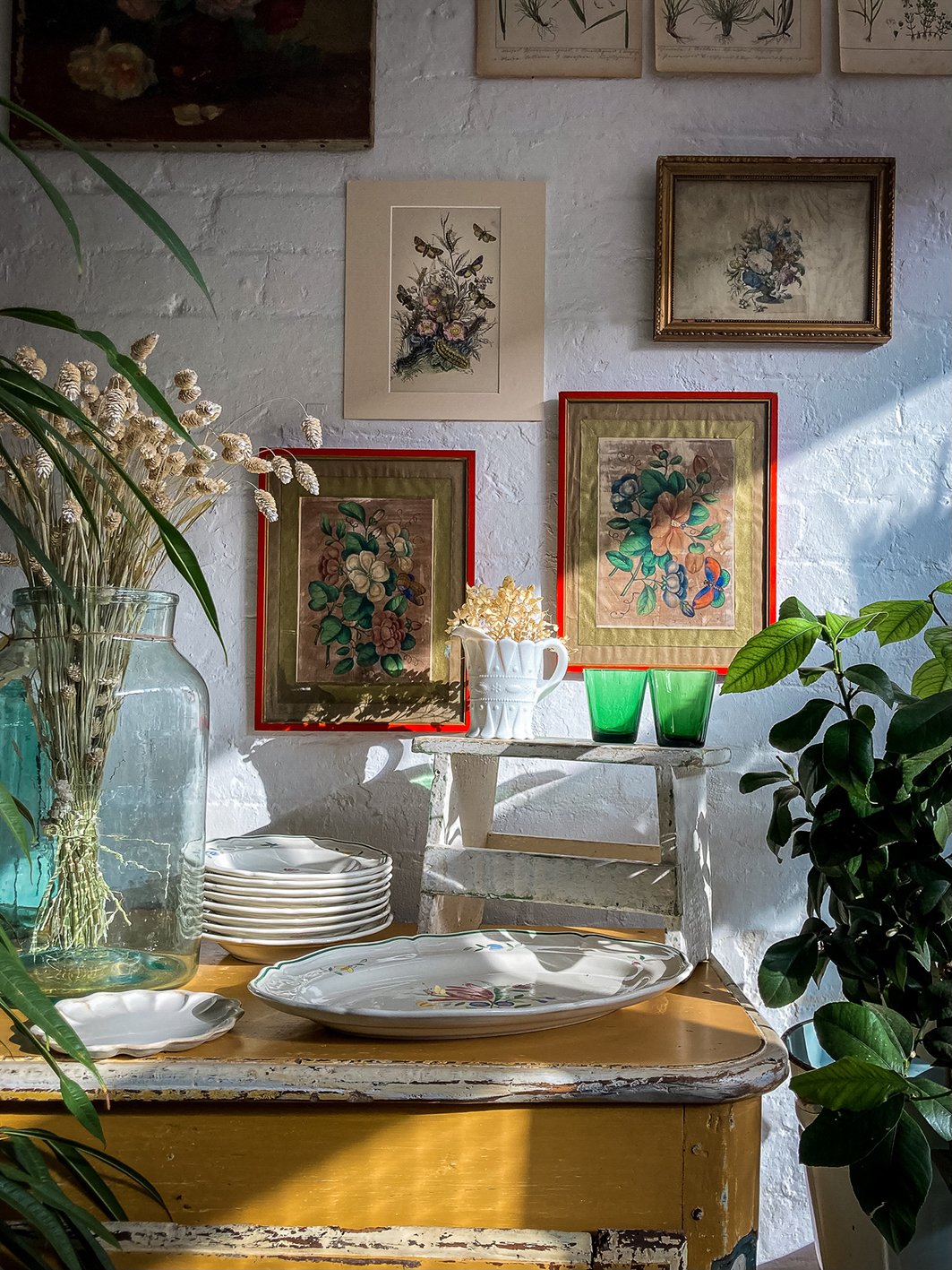a collection of vintage homewares in London store Mason and Painter