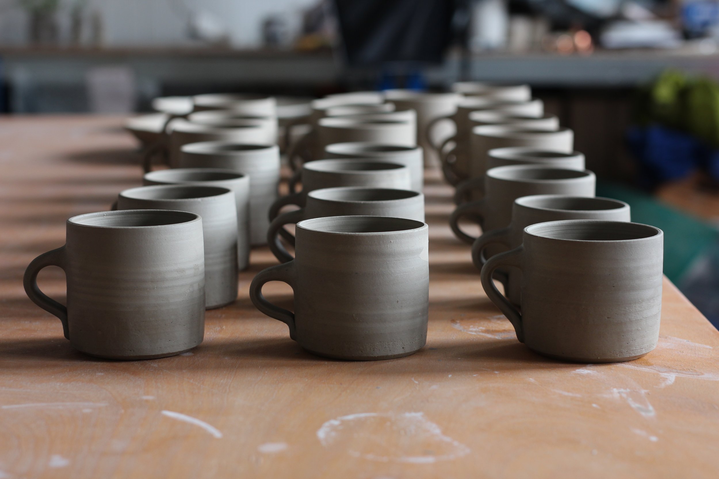 in progress ceramic mugs by Cath Pots