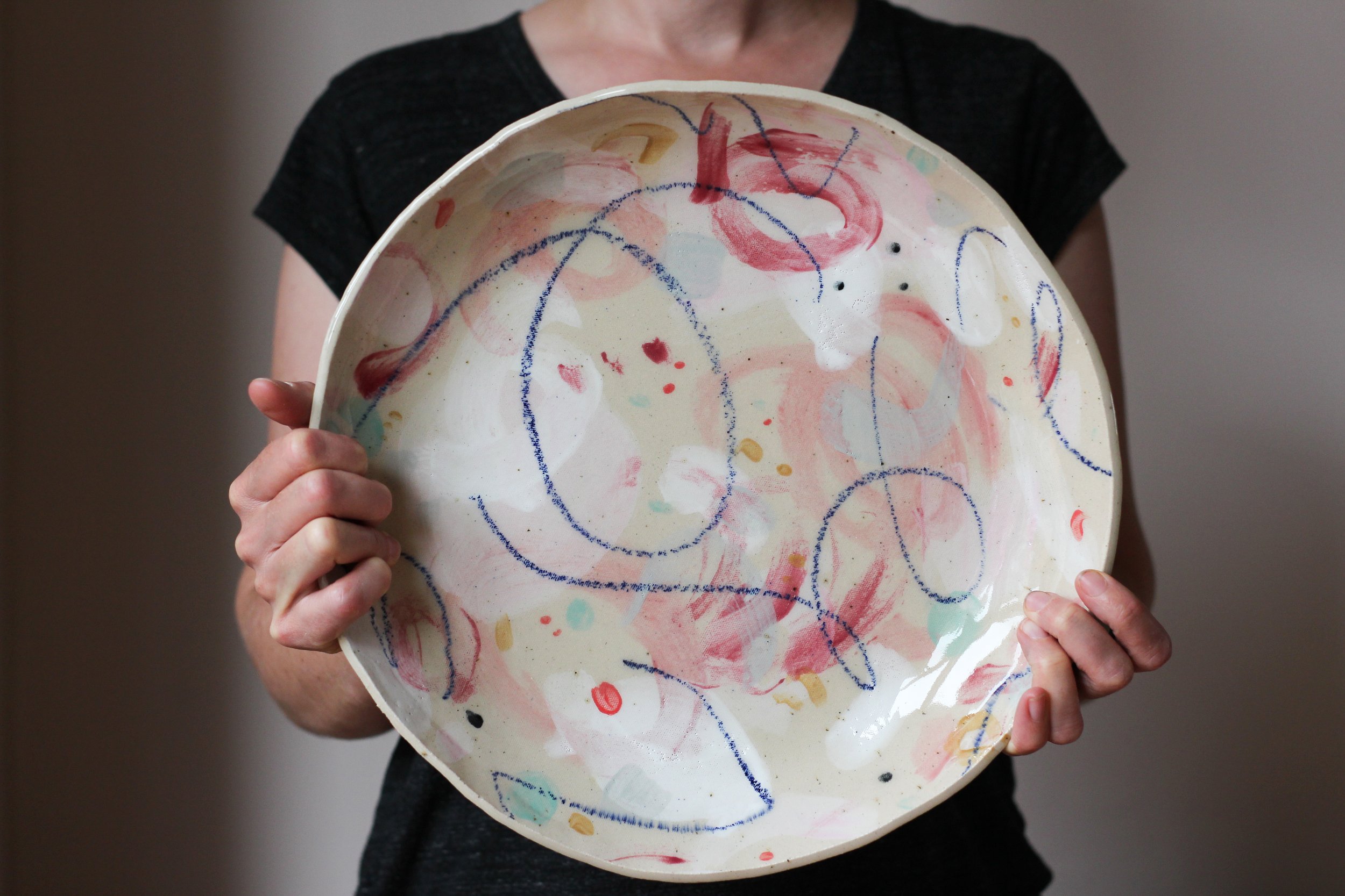large painterly ceramic plate by ceramicist Cath Maskell