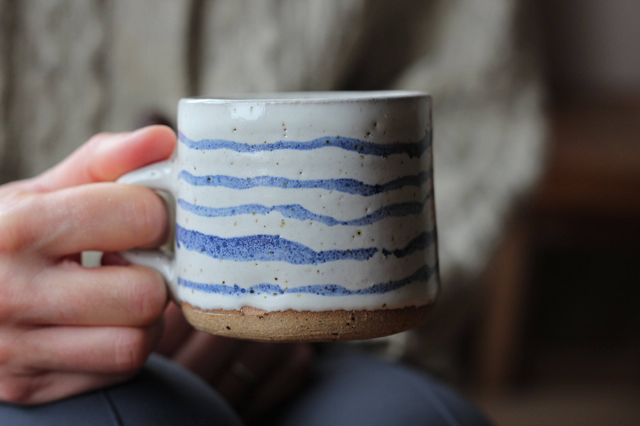 blue and white handmade mug by Cath Maskell