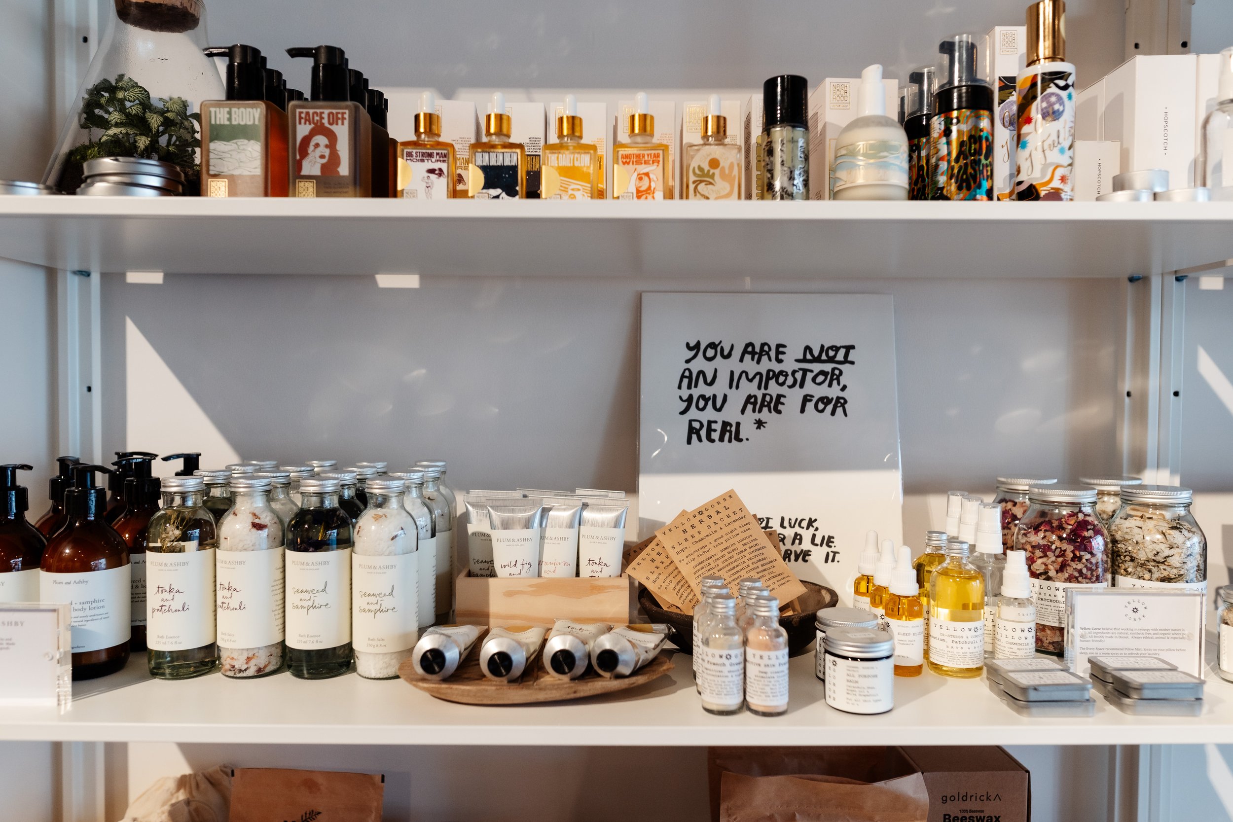 Self care products on display at London lifestyle store The Every Space