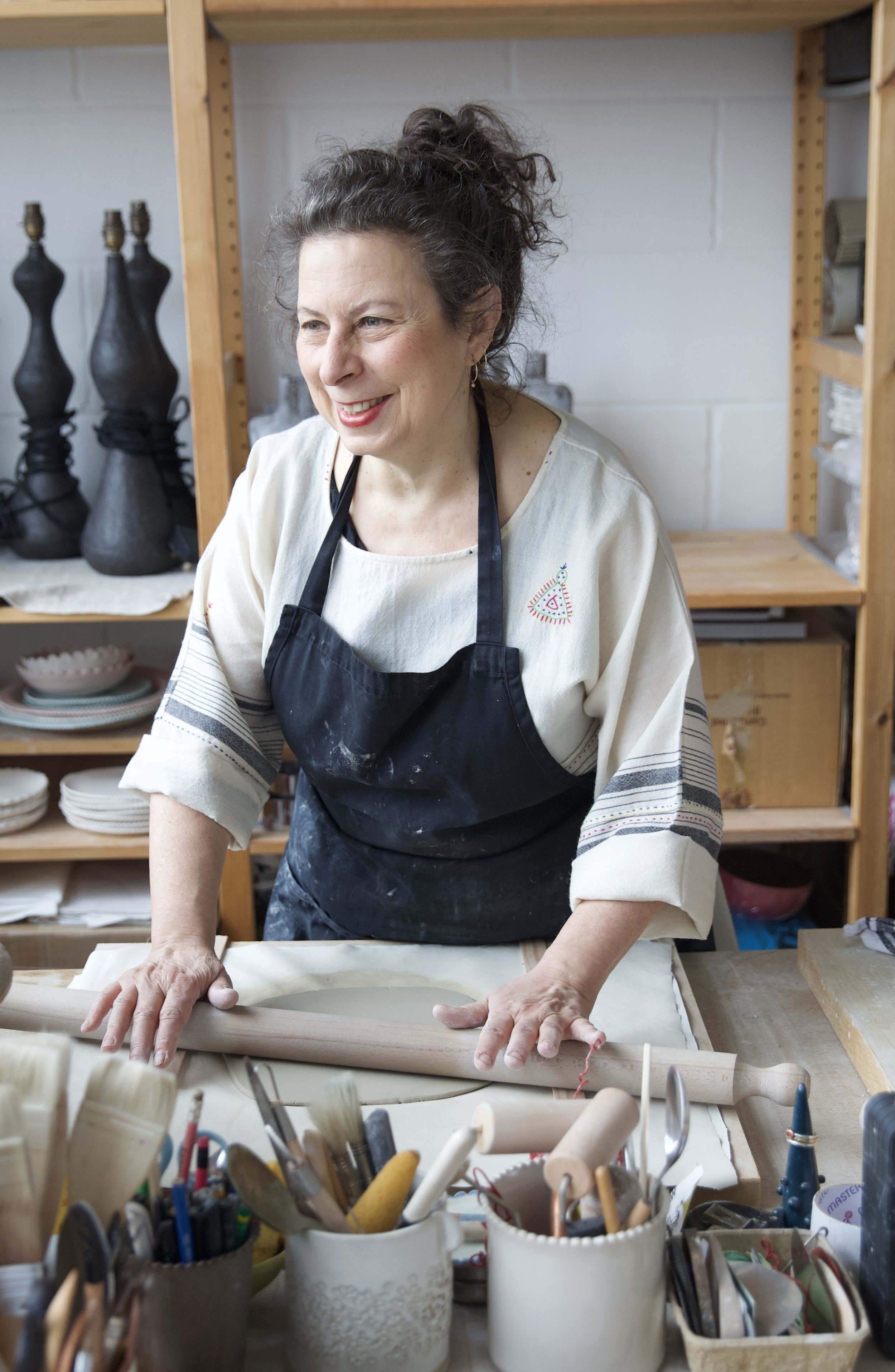 Ceramicist Karin Hossack in her studio
