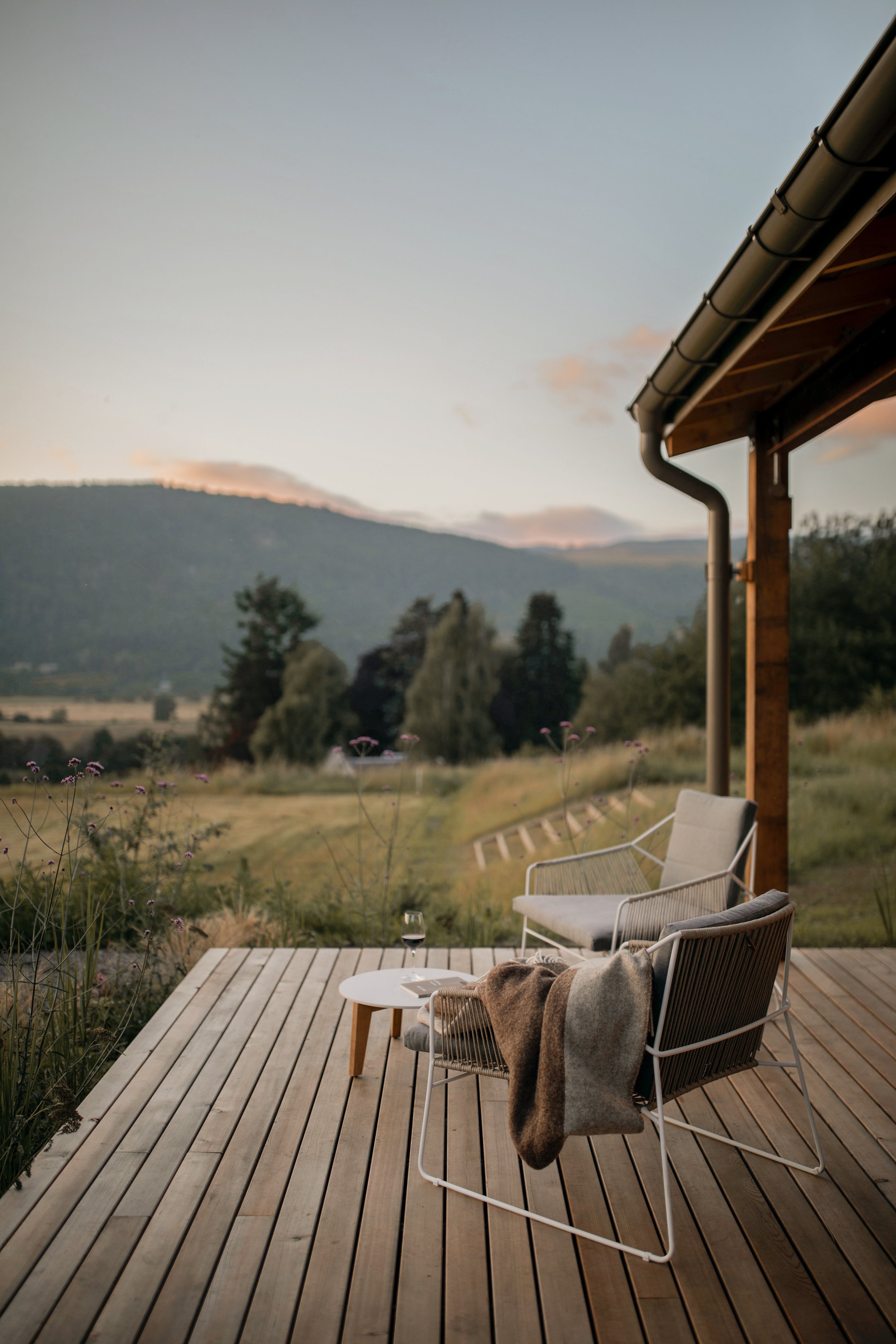 chairs on the deck at The Lodge – Aberfeldy, Scotland