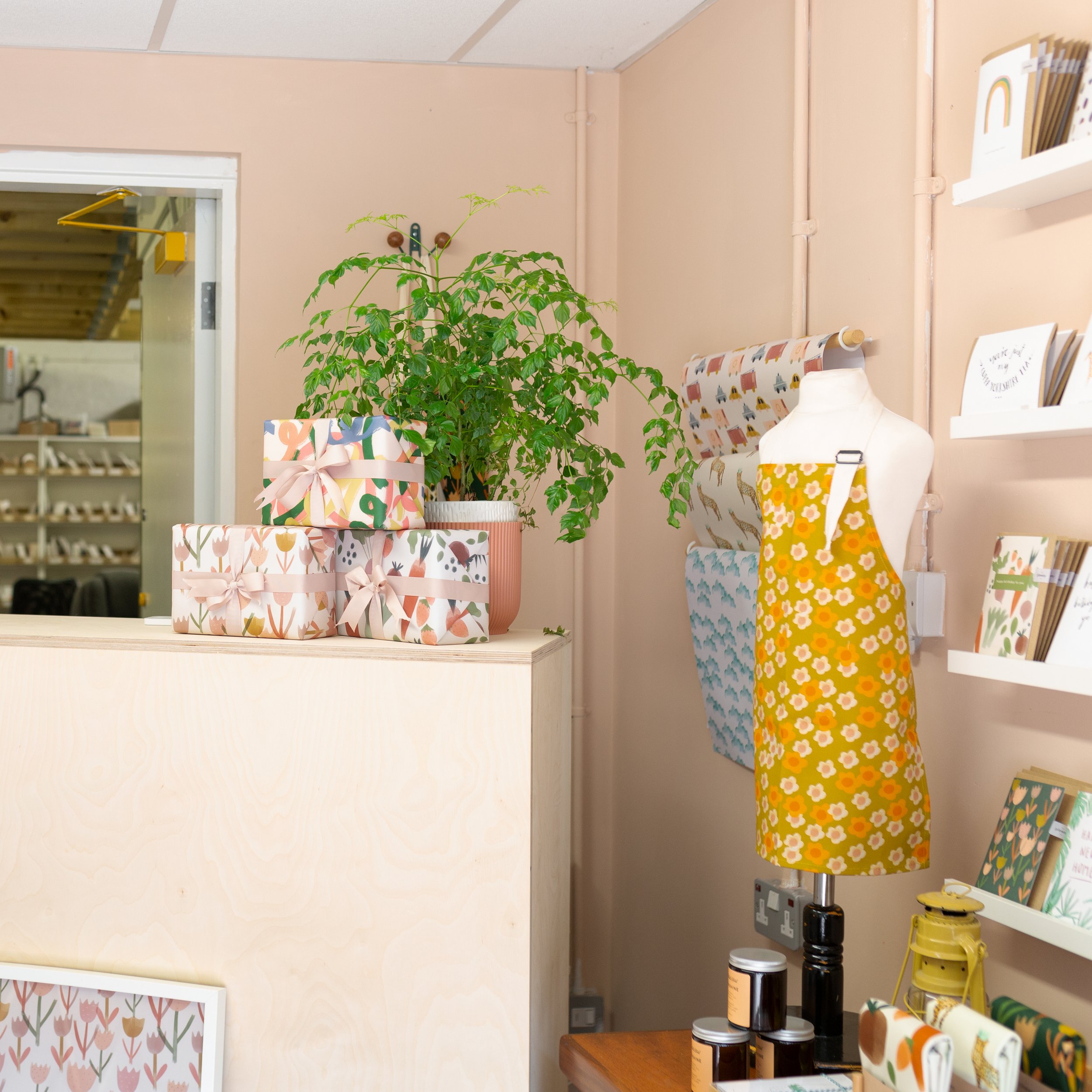 Bright floral sustainable gifts and homeware by sustainable British brand Plewsy in their Yorkshire studio