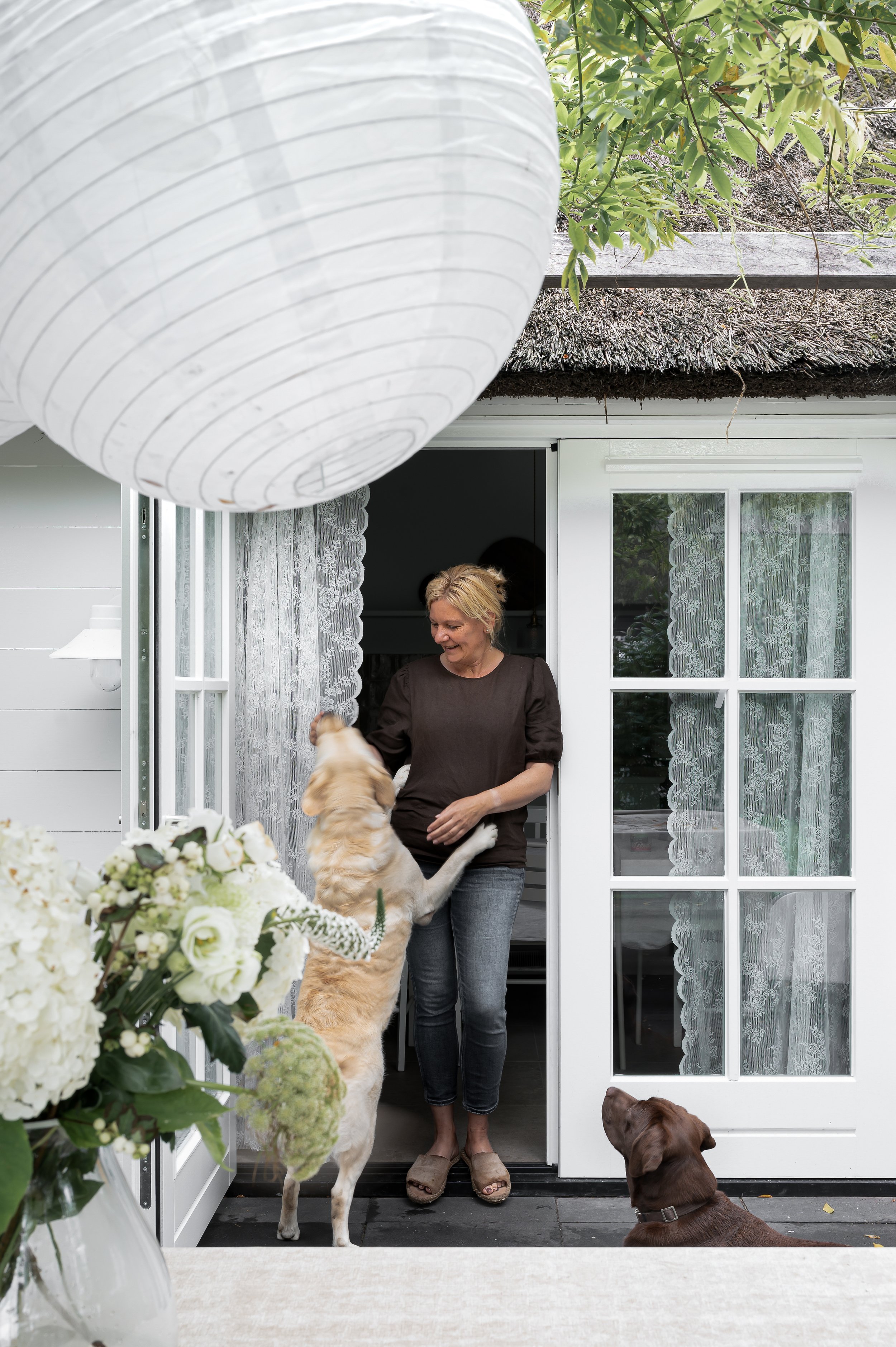 Krista Brockbernd with her dogs at home