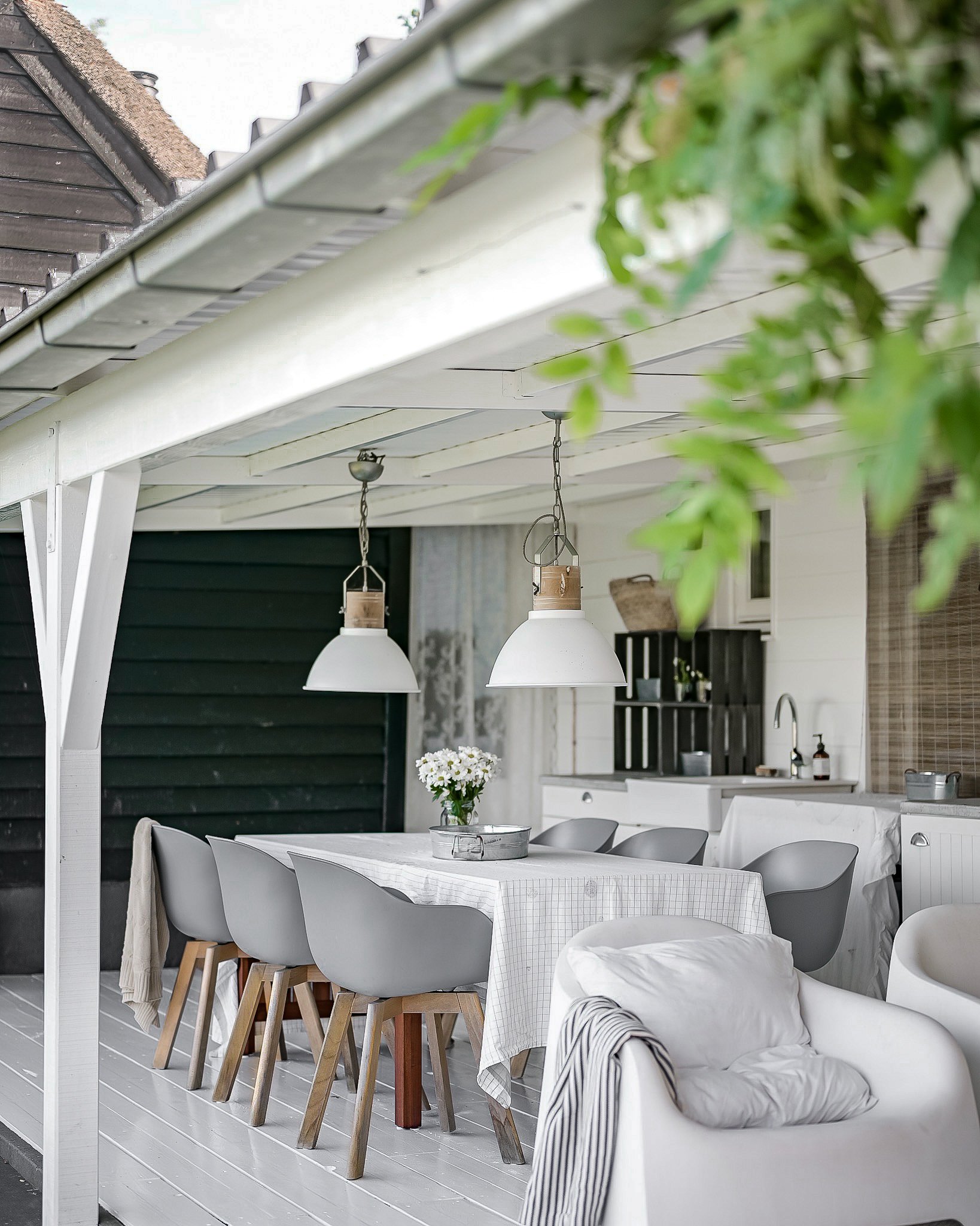 undercover outside seating area in white and grey