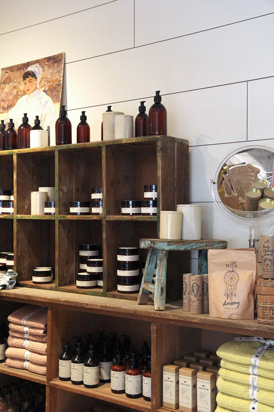 Vintage inspired bath and beauty products inside vintage interiors store Domestic Science
