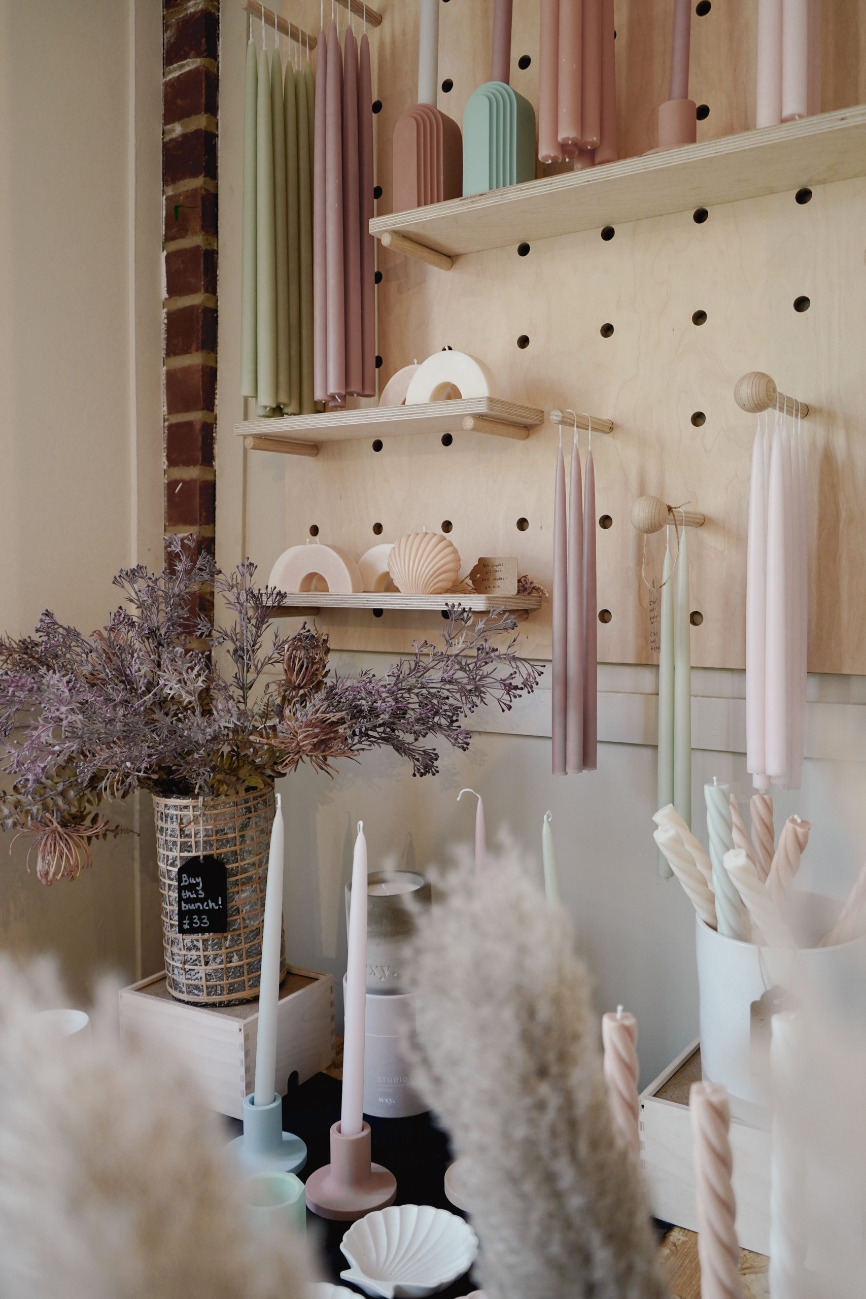 Dried flowers, candles and homeware inside Croft and Clay independent lifestyle store in Kent