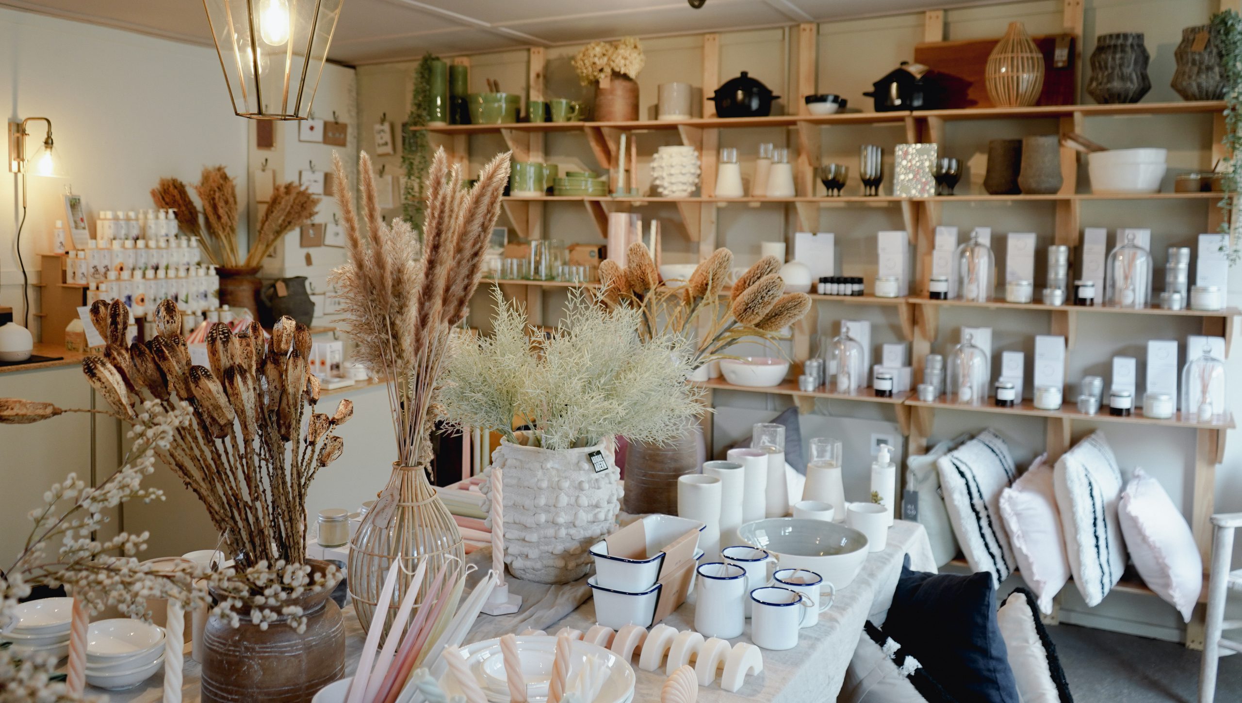 Dried flowers, candles and homeware inside Croft and Clay independent lifestyle store in Kent