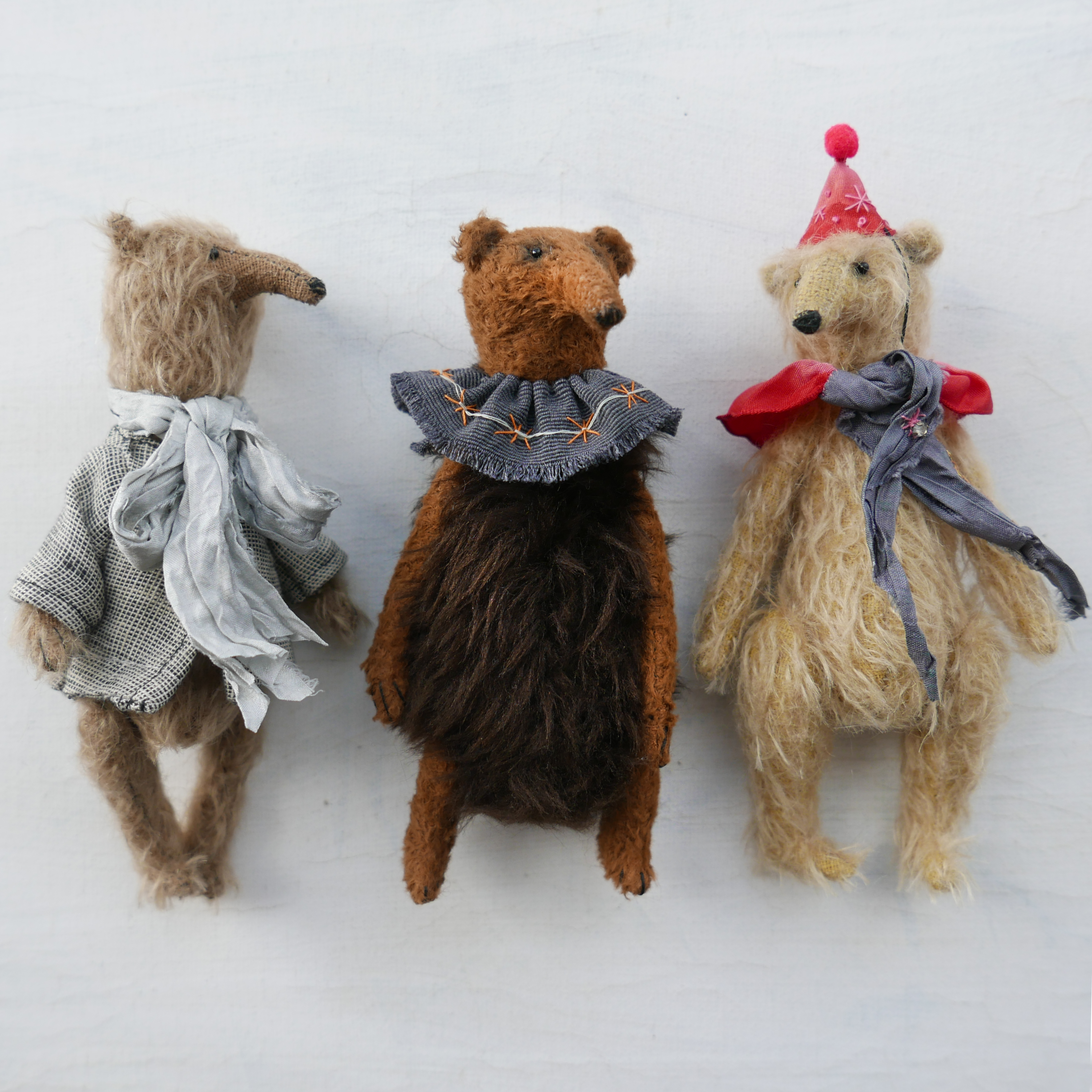 Trio of handmade bears by British maker modflowers
