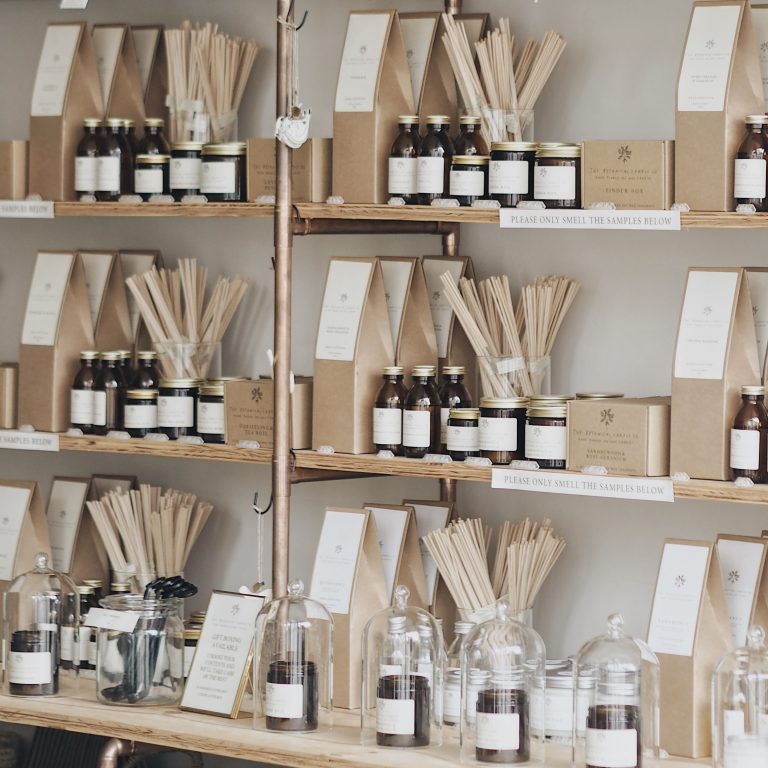 Candles and diffusers inside The Botanical Candle Co. in Shaftesbury, Dorset