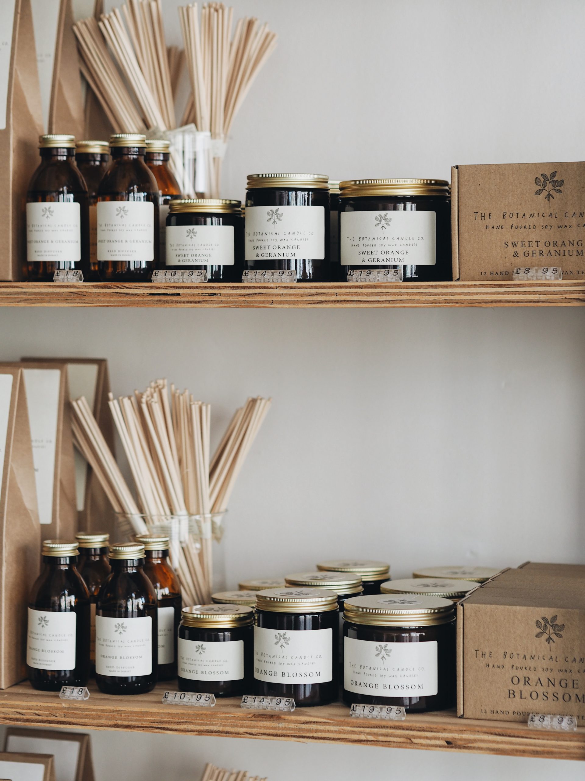 Handmade British candles inside The Botanical Candle Co. in Shaftesbury, Dorset