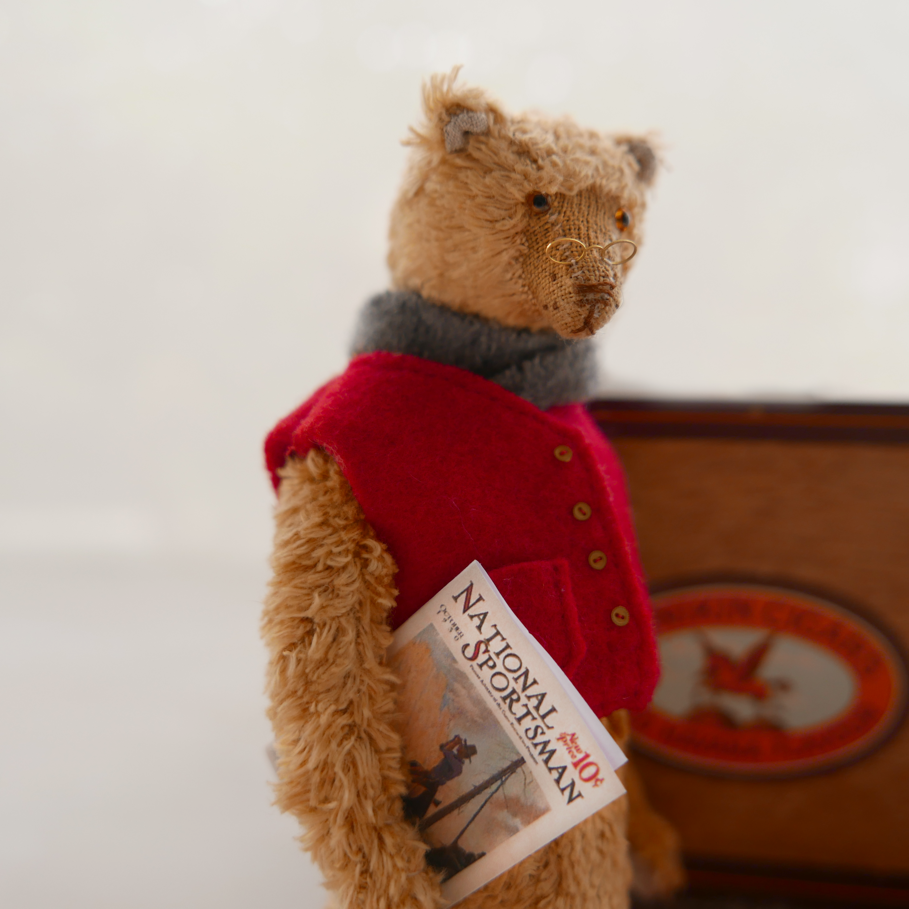 bear in red waistcoat handmade bears by British maker modflowers