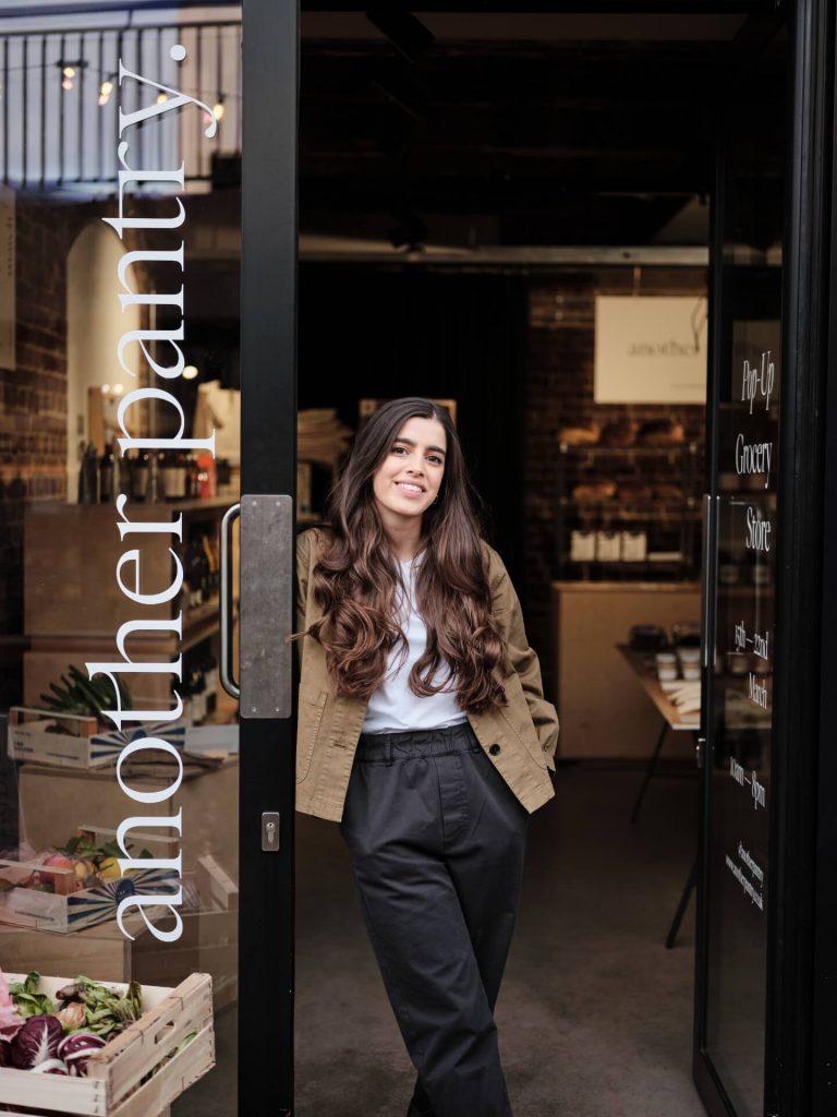 Safia Shakarchi of Another Pantry outside independent food pop up shop in London