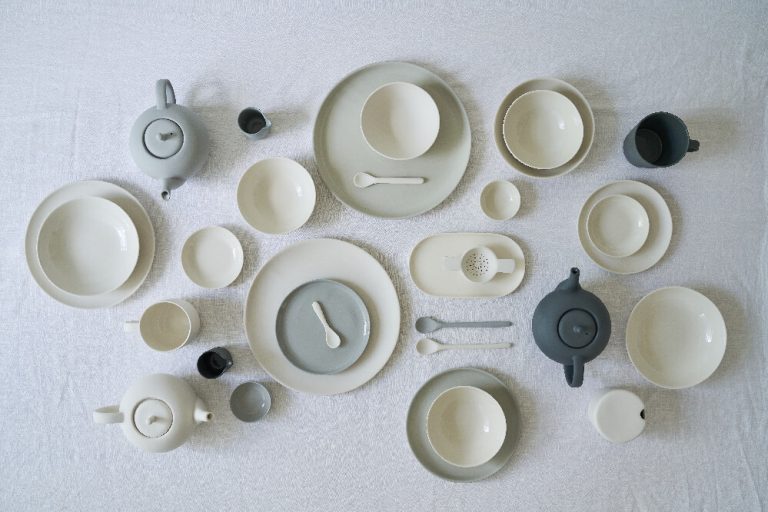 Minimal neutral tableware by British ceramicist Sue Pryke