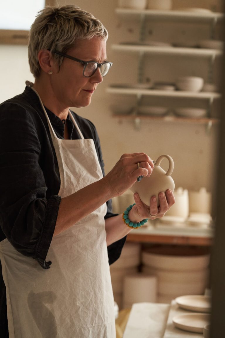 British ceramist Sue Pryke in her Leicestershire studio