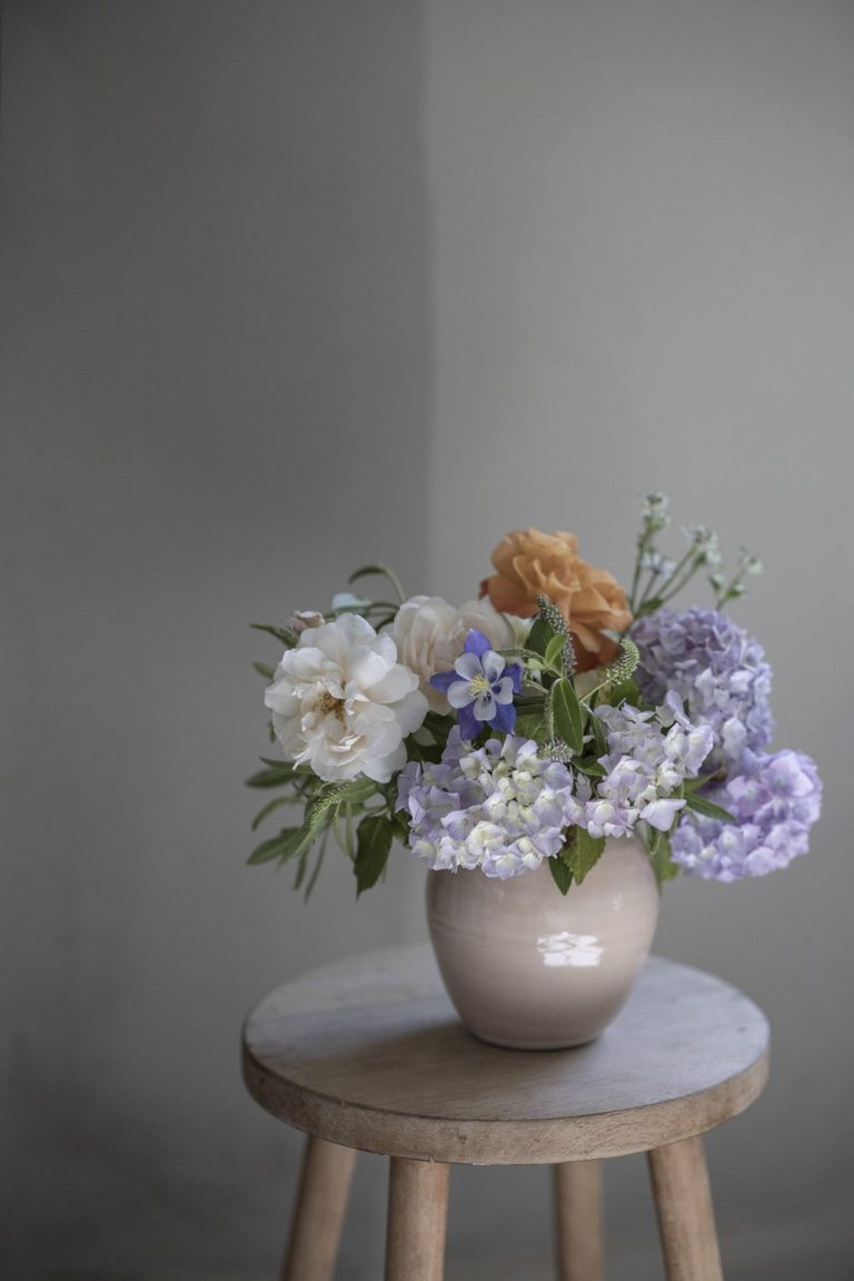 lovely Valentines Day gifts - large bouquet of pastel coloured fresh flowers in a porcelain vase by Paper Thin Moon