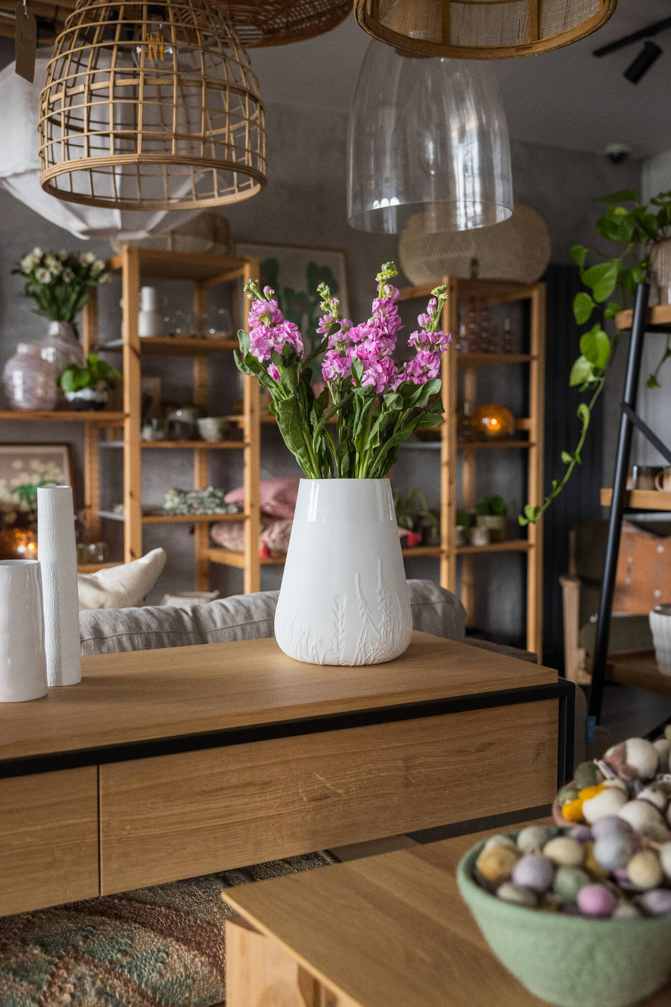 Wooden furniture and interiors inside Portstewart homewares store A Broader Picture