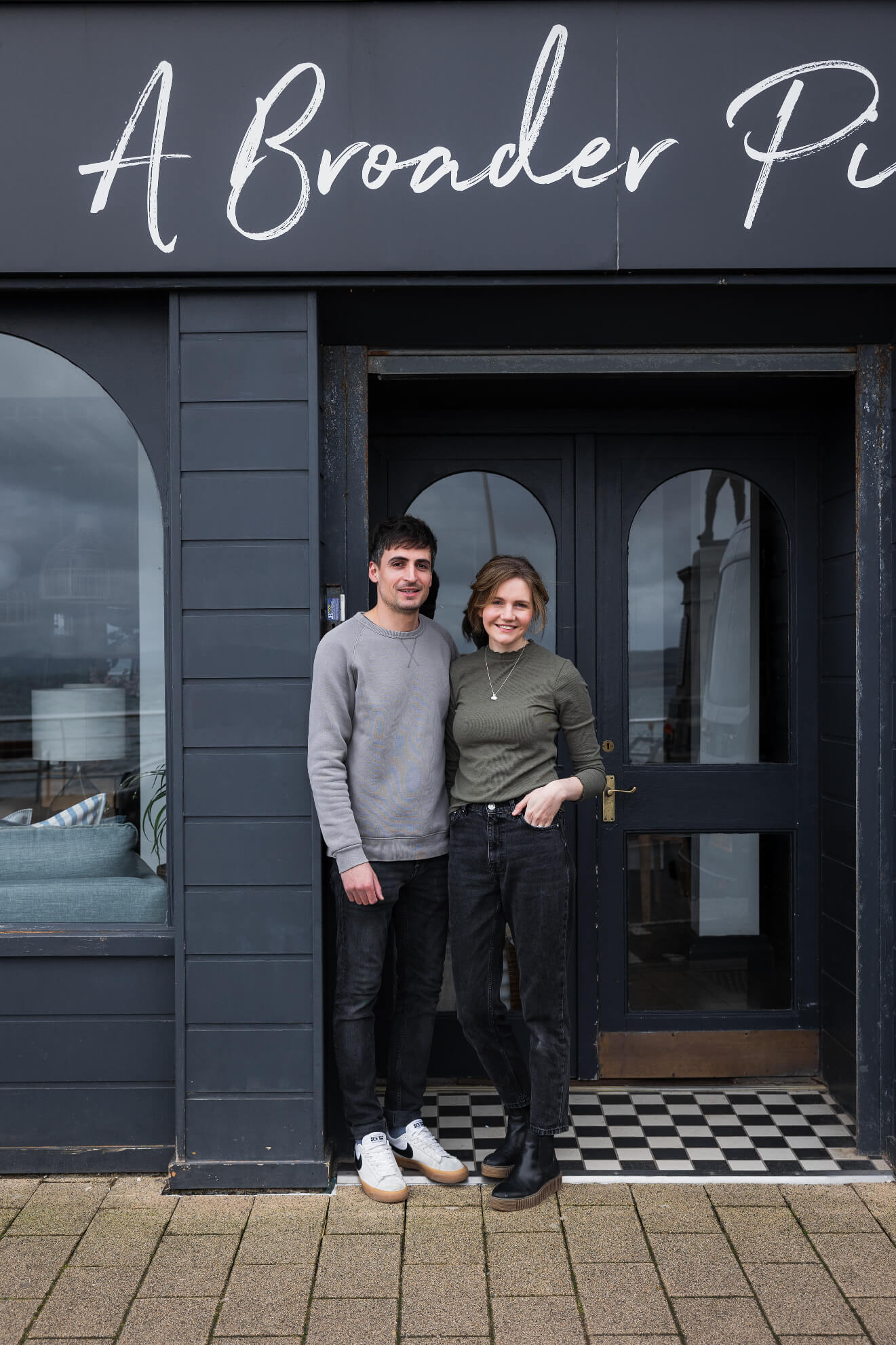 Owners Hannah and Steve outside Portstewart lifestyle store A Broader Picture
