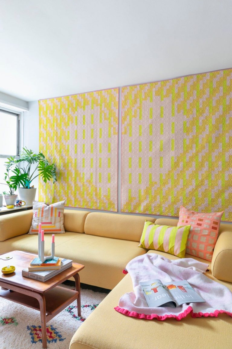 Yellow colourful living room with quilt by The Weekend Quilter Wendy Chow