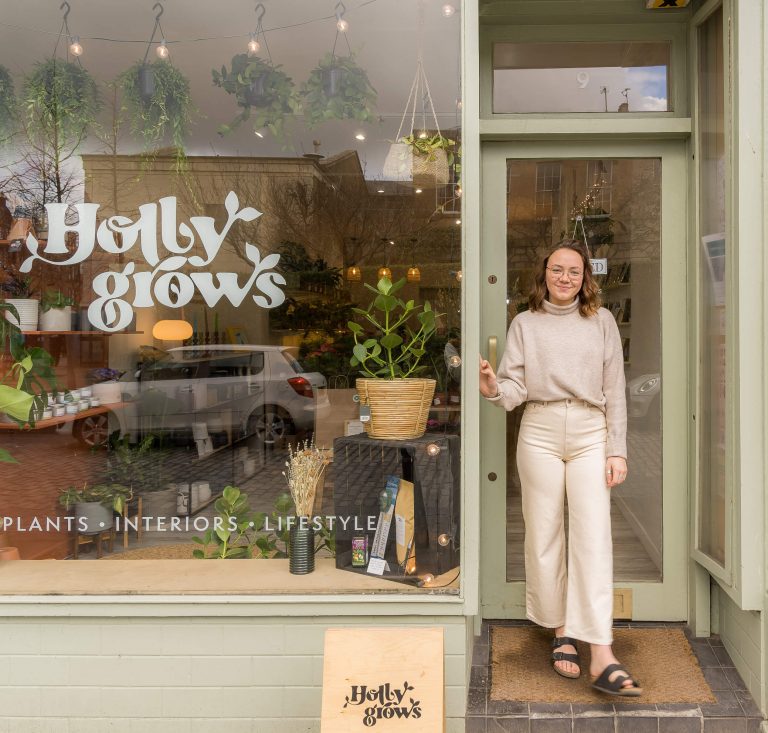 Owner Holly Johanessen outside Edinburgh plant shop Holly Grows