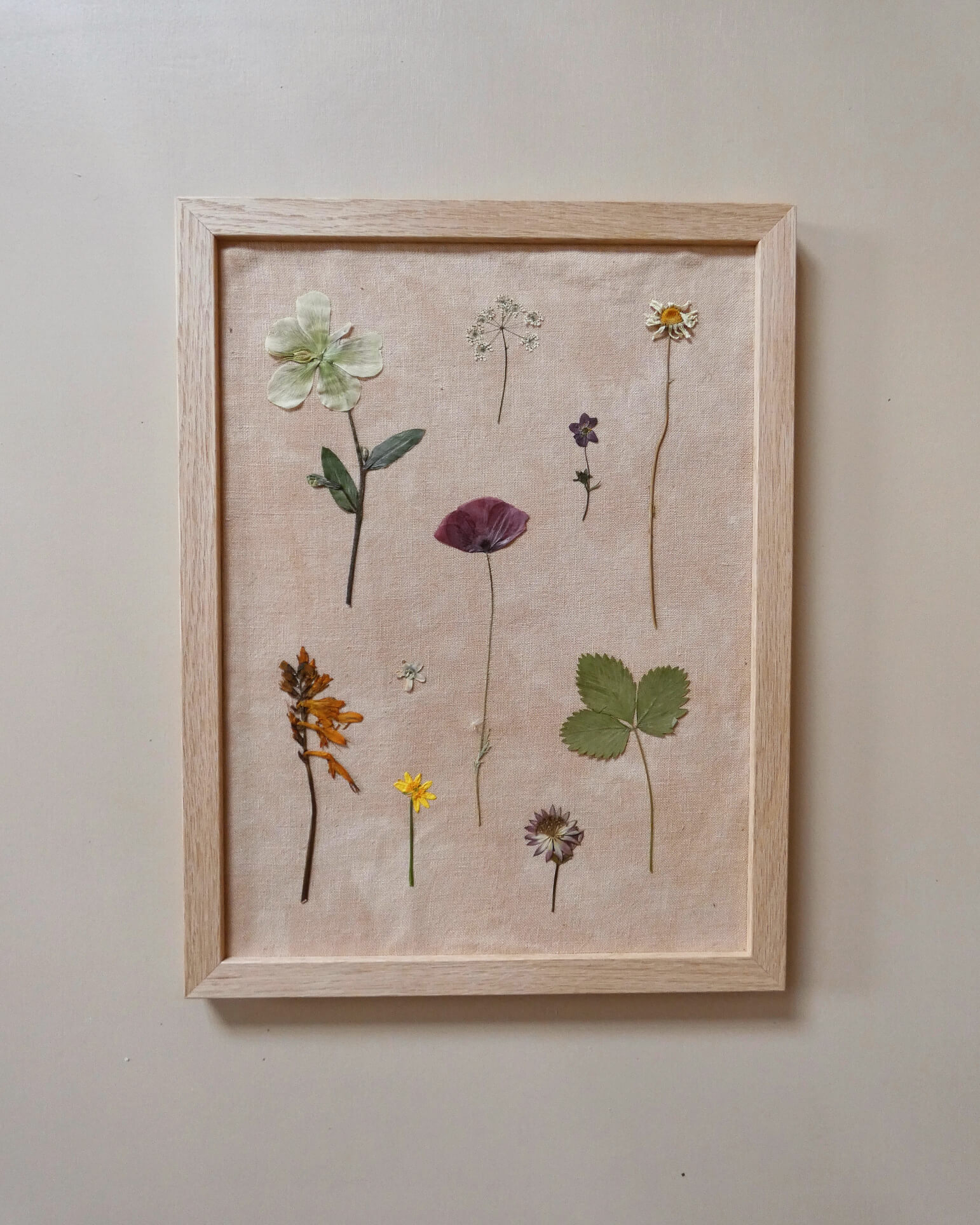 Pressed British flower artwork on natural dyed lined by Stephanie Callaghan of Me & My Bloomers