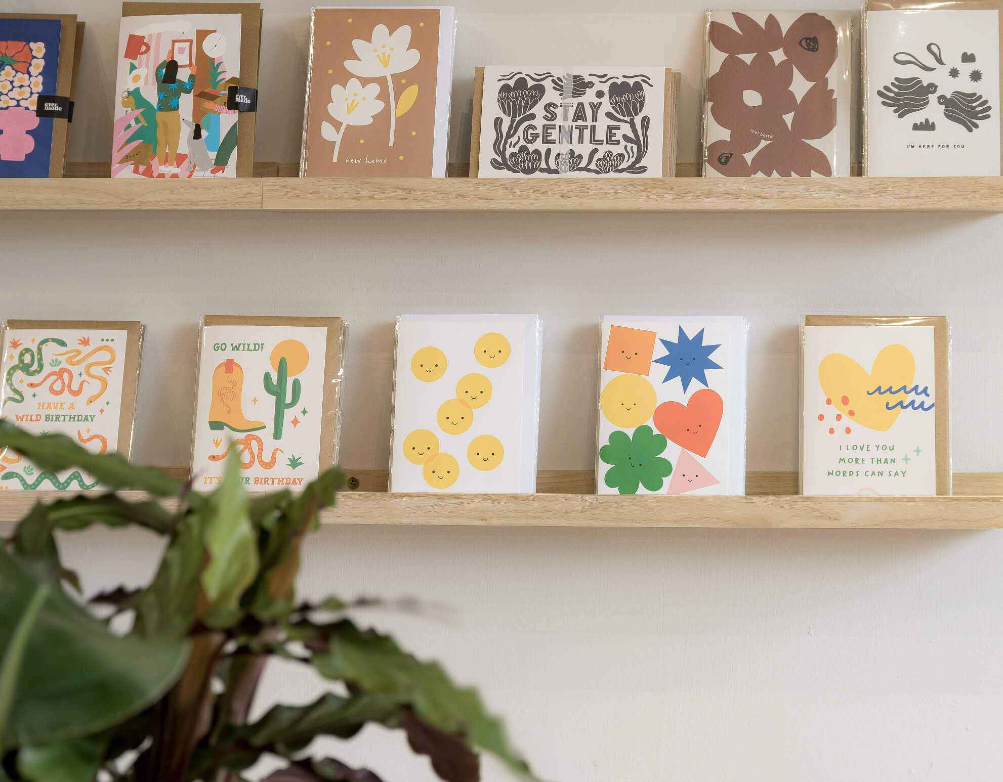 Independent made greeting cards inside Edinburgh plant shop Holly Grows