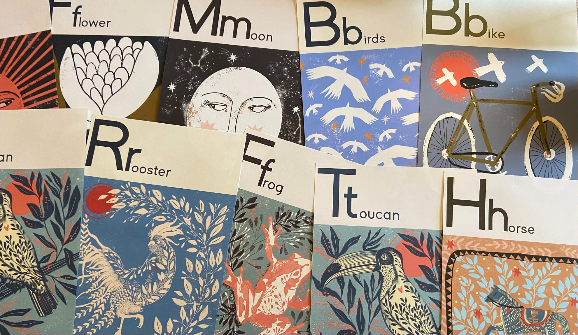 Alphabet folk prints inside the Southampton studio of illustrator and pattern designer Carole Hillman