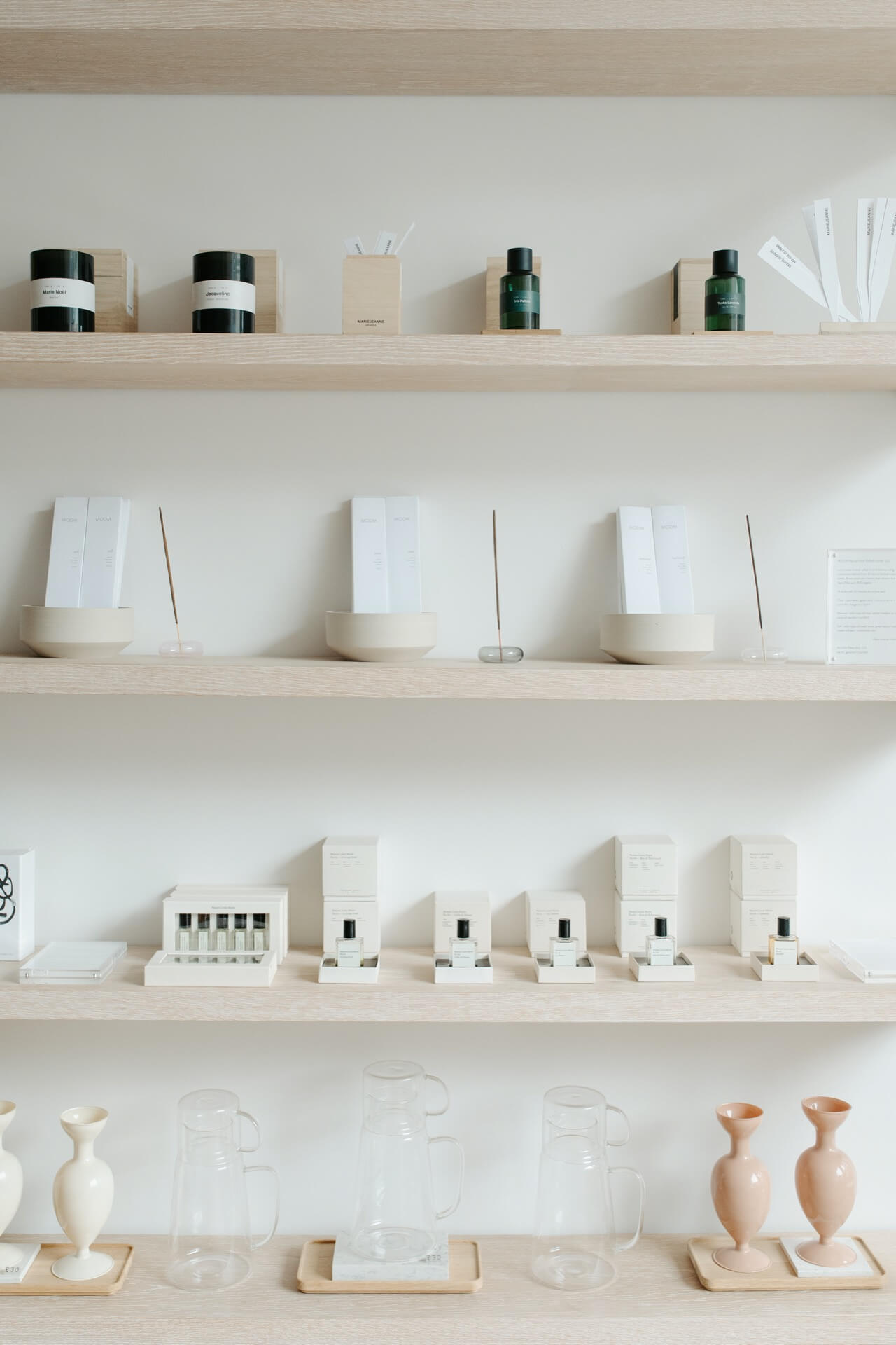 shelves displaying skincare products at The Method boutique in Edinburgh, Scotland