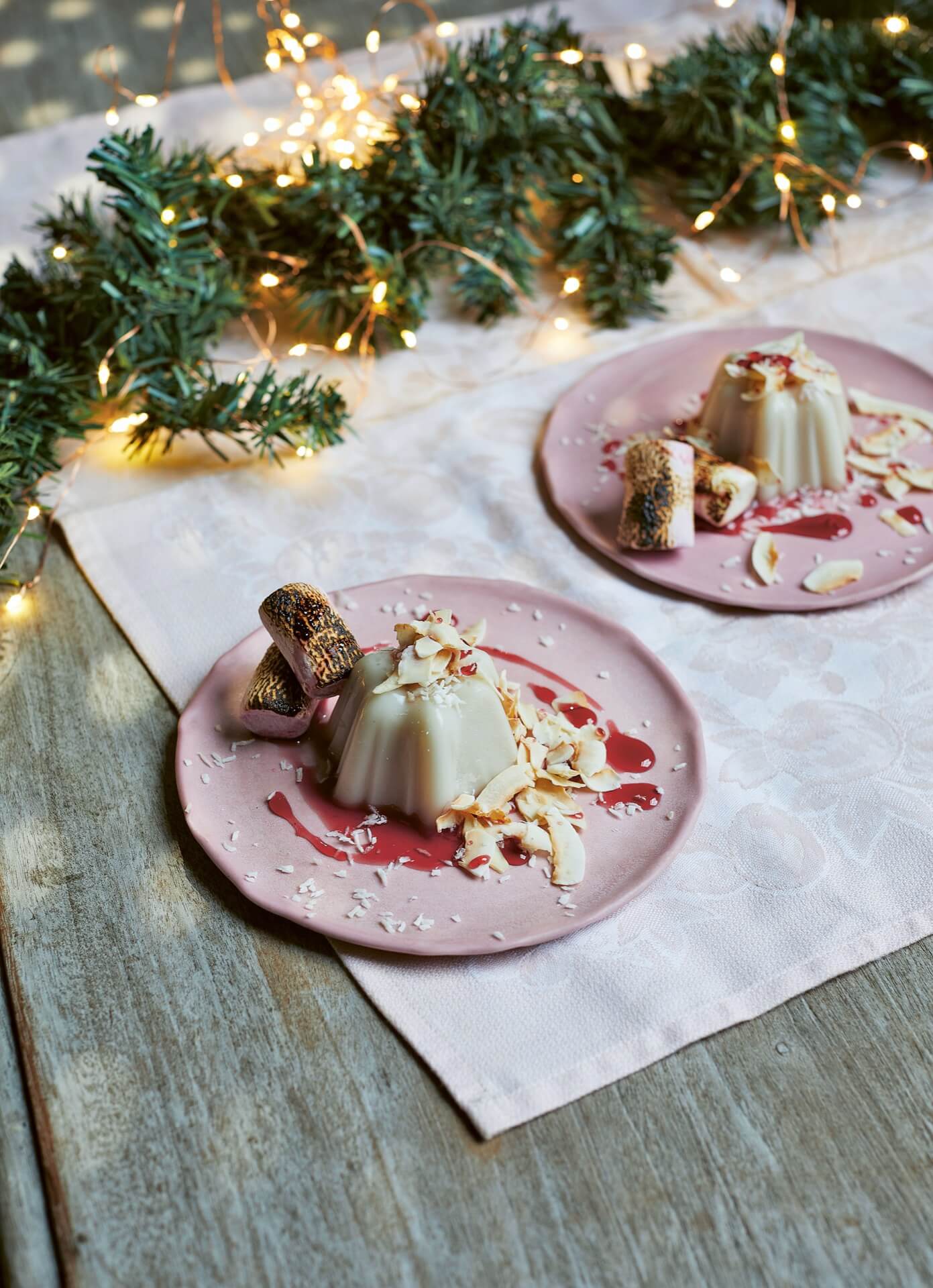 Toasted coconut and marshmallow panna cotta recipe from Easy Vegan Christmas by Katy Beskow