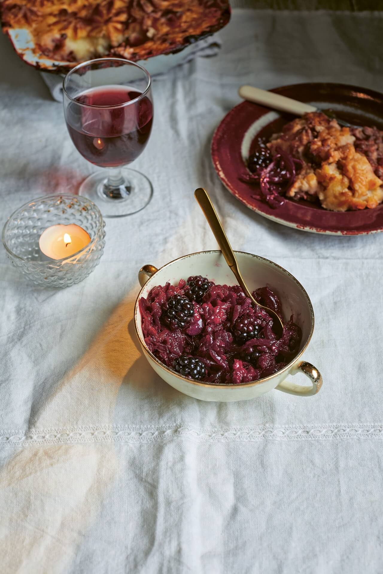 Balsamic red onion, blackberry and apple sauce recipe from Easy Vegan Christmas by Katy Beskow