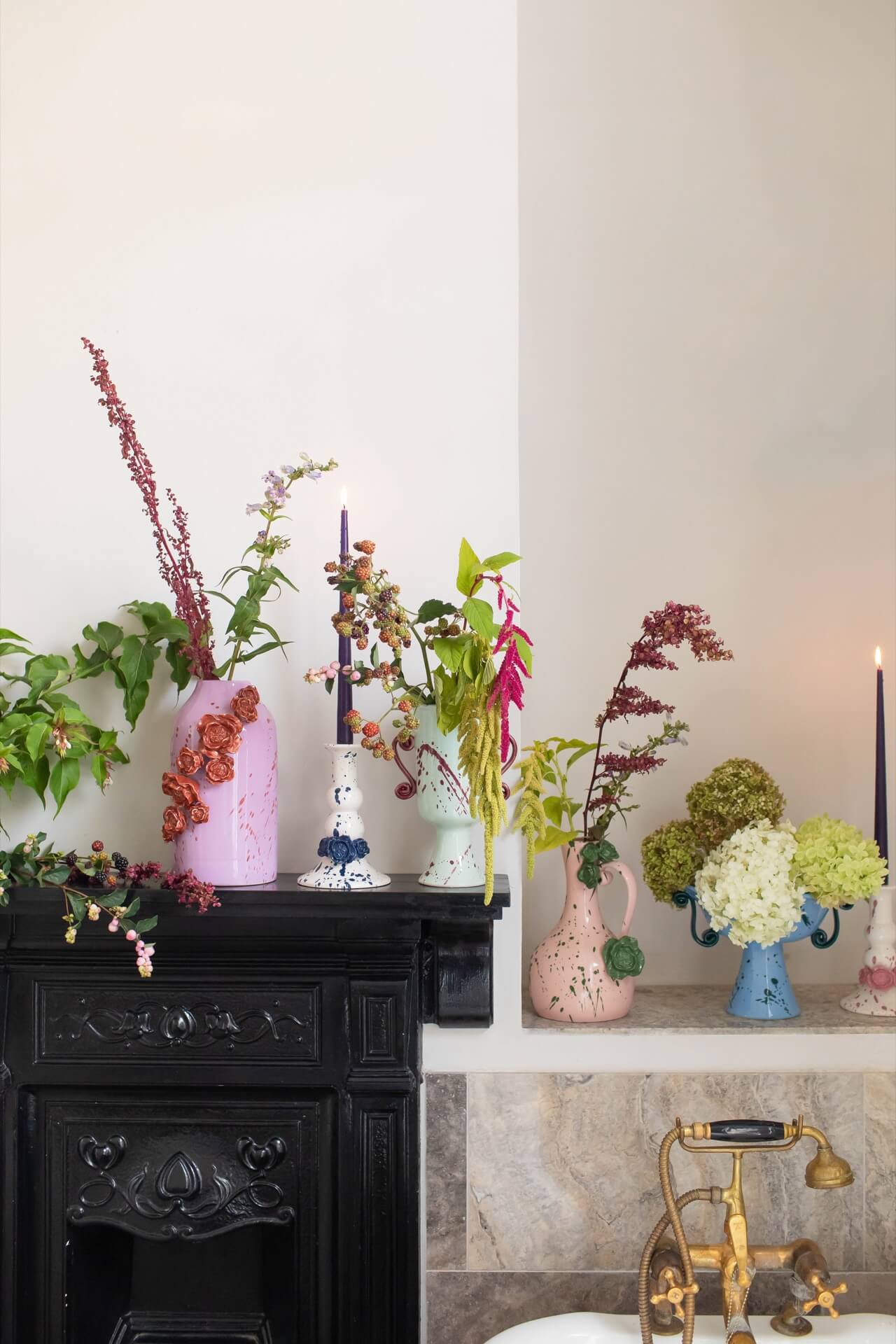 Colourful vintage antique style vases from independent UK contemporary homeware brand Vaisselle