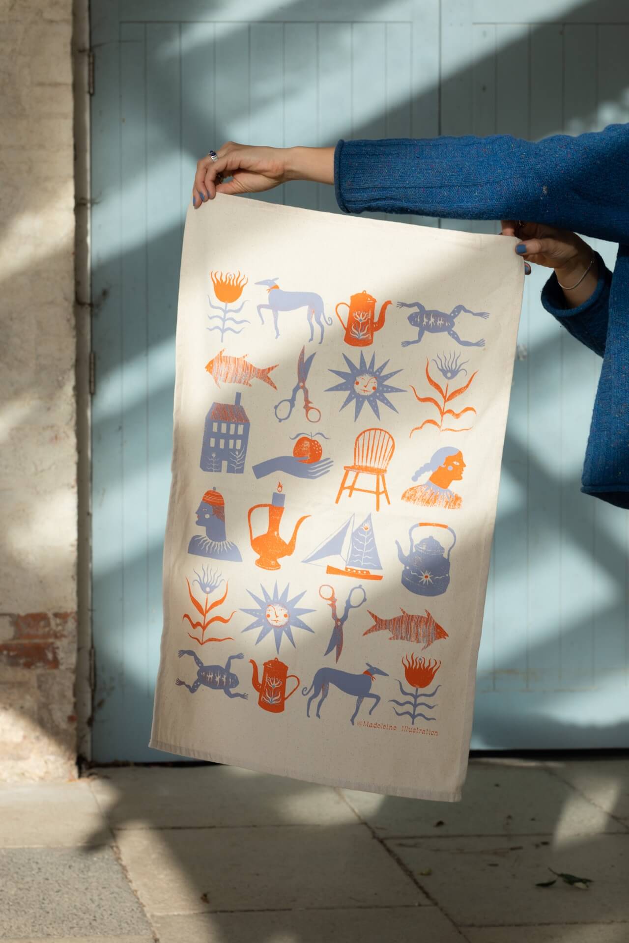 British illustrator Madeleine Kemsley's embroidery inspired tea towels