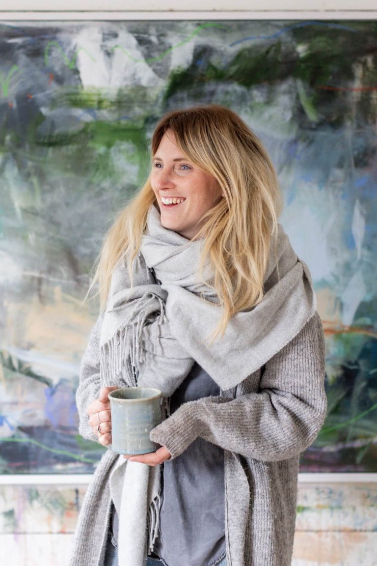 British artist Bethany Holmes' contemporary abstract artwork inside countryside studio
