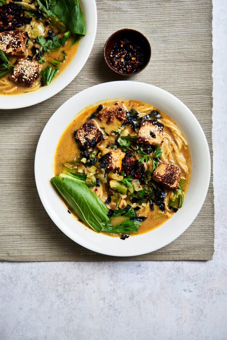 vegan recipe for Sesame Tofu Noodles Ramen