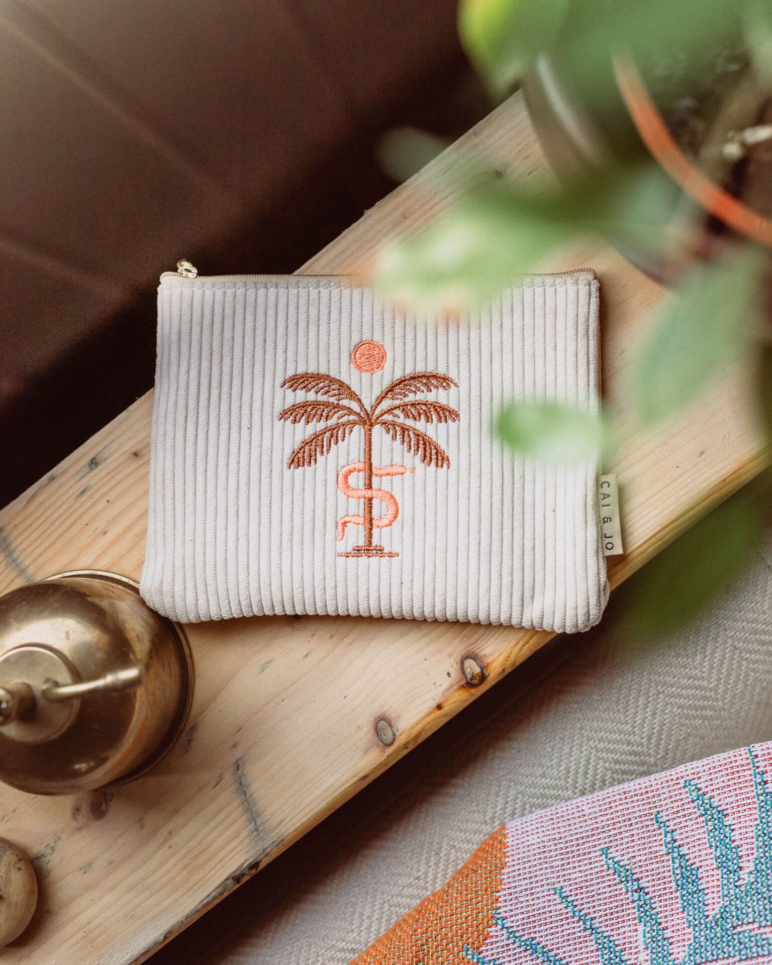 Boho palm velvet make up bag by Cai and Jo