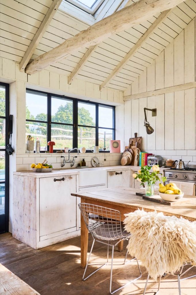 White, rustic reclaimed kitchen in an converted barn - featured in 91 Magazine Volume 17 (out in April 2024)