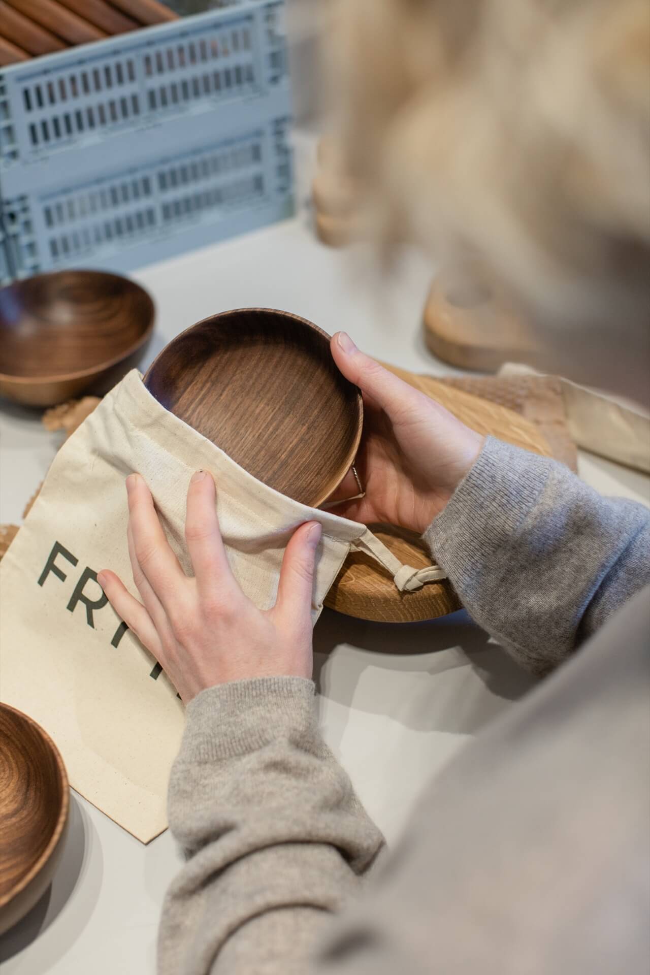 Artisan wooden bowls inside Fryth sustainable wooden homeware's Devon workshop