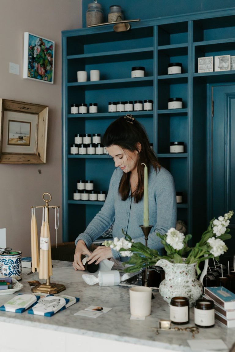 Druid founder Harriet Aitken, in her small-batch candle studio and wellness brand, in Edinburgh